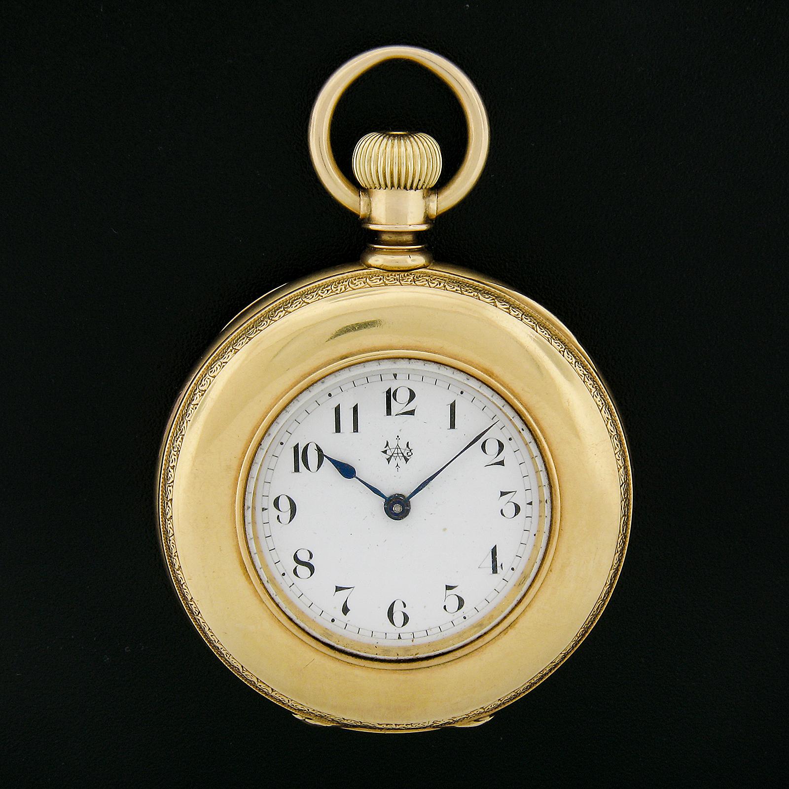 Antique Waltham Amn. Watch Co. Grade 18k Yellow Gold 16j Size 8s Pocket Watch In Excellent Condition For Sale In Montclair, NJ