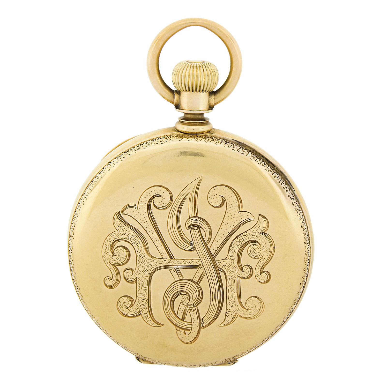 Women's or Men's Antique Waltham Amn. Watch Co. Grade 18k Yellow Gold 16j Size 8s Pocket Watch For Sale