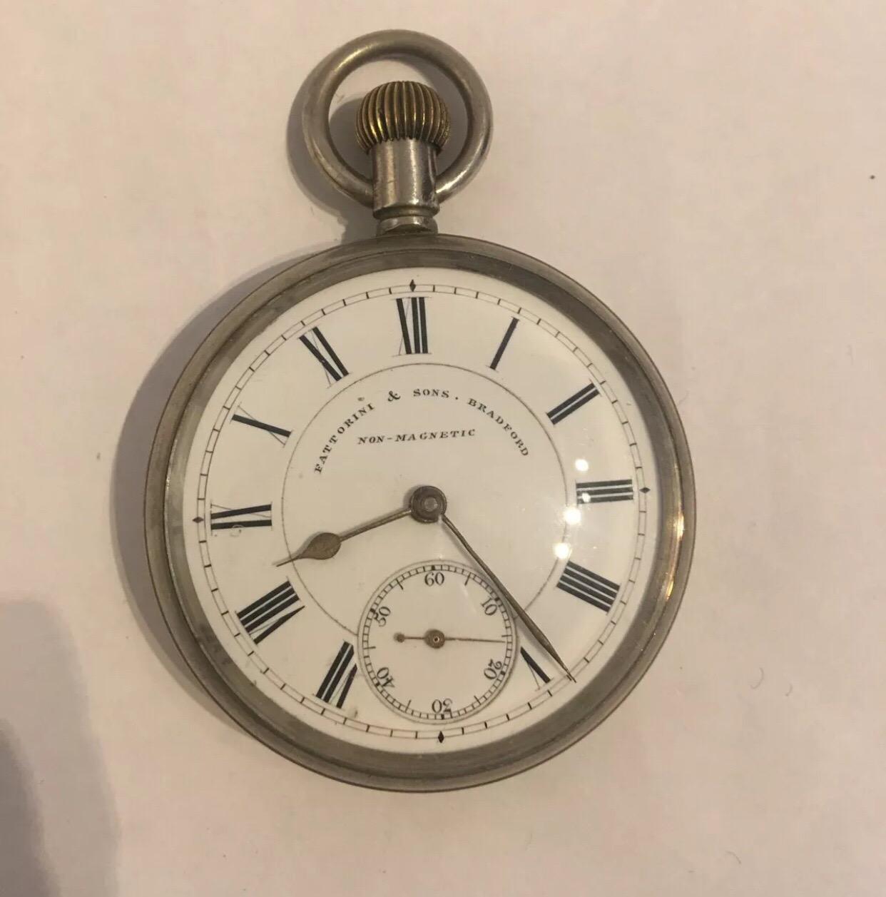 Women's or Men's Antique Waltham Mass Pocket Watch Signed Fattorini & Sons, Bradford Non Magnetic For Sale