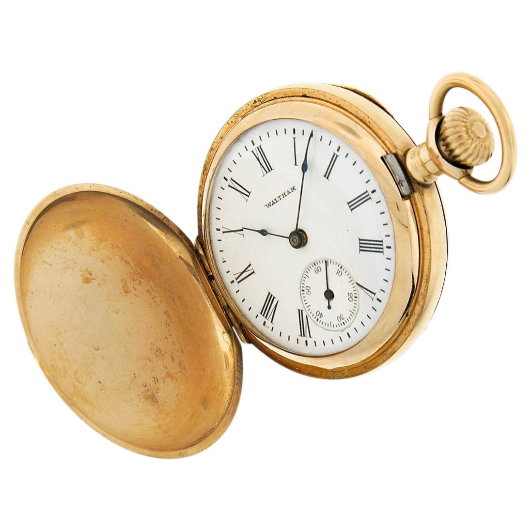 Antique Waltham Model 1907 No. 161 0s Pocket Watch 14k Gold Diamond Hunter Case