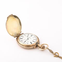 Antique Waltham Pocket Watch with Chain & Fob in Rose Gold and Heraldic Crest