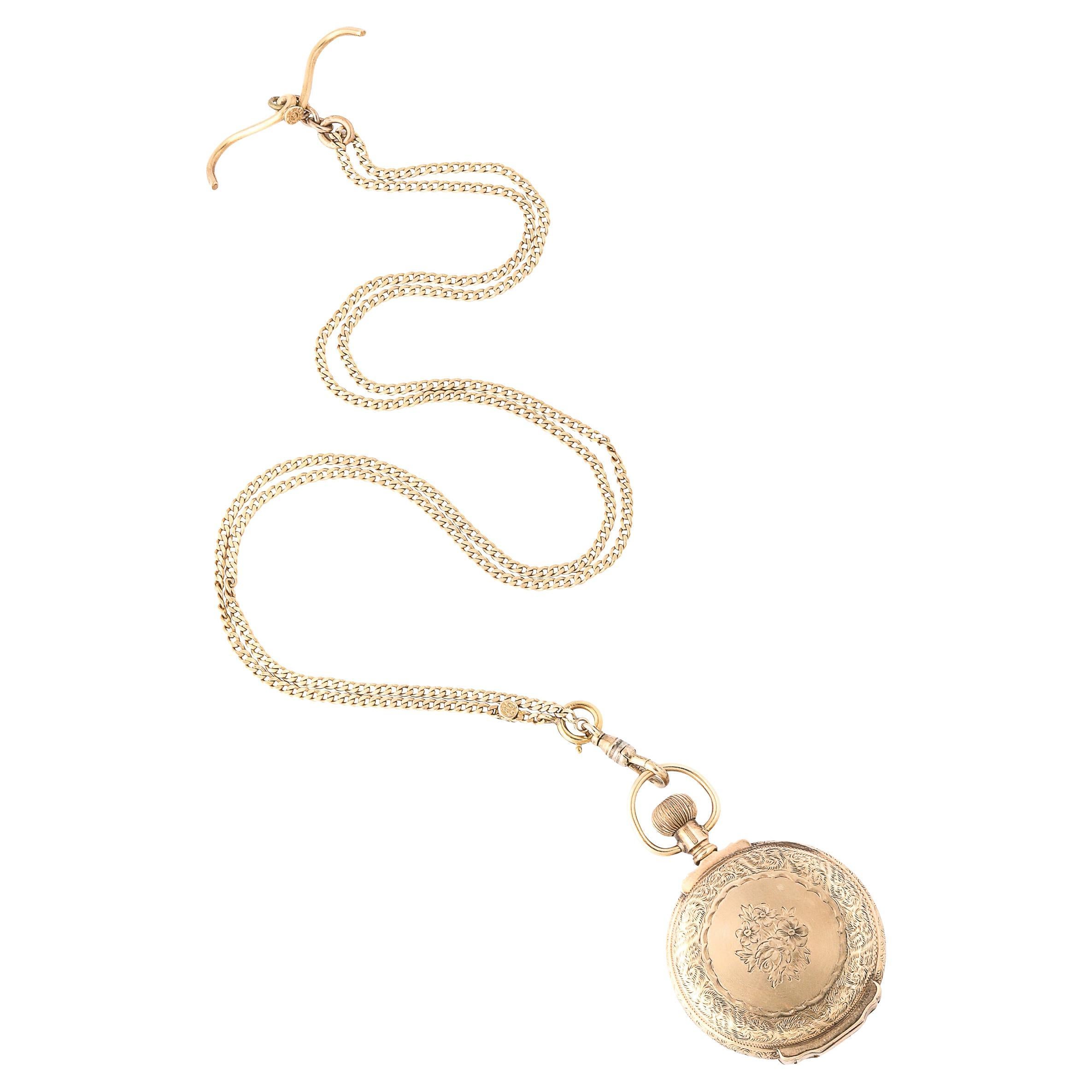 Antique Waltham Pocket Watch with Chain
Fob in Rose Gold and Heraldic Crest