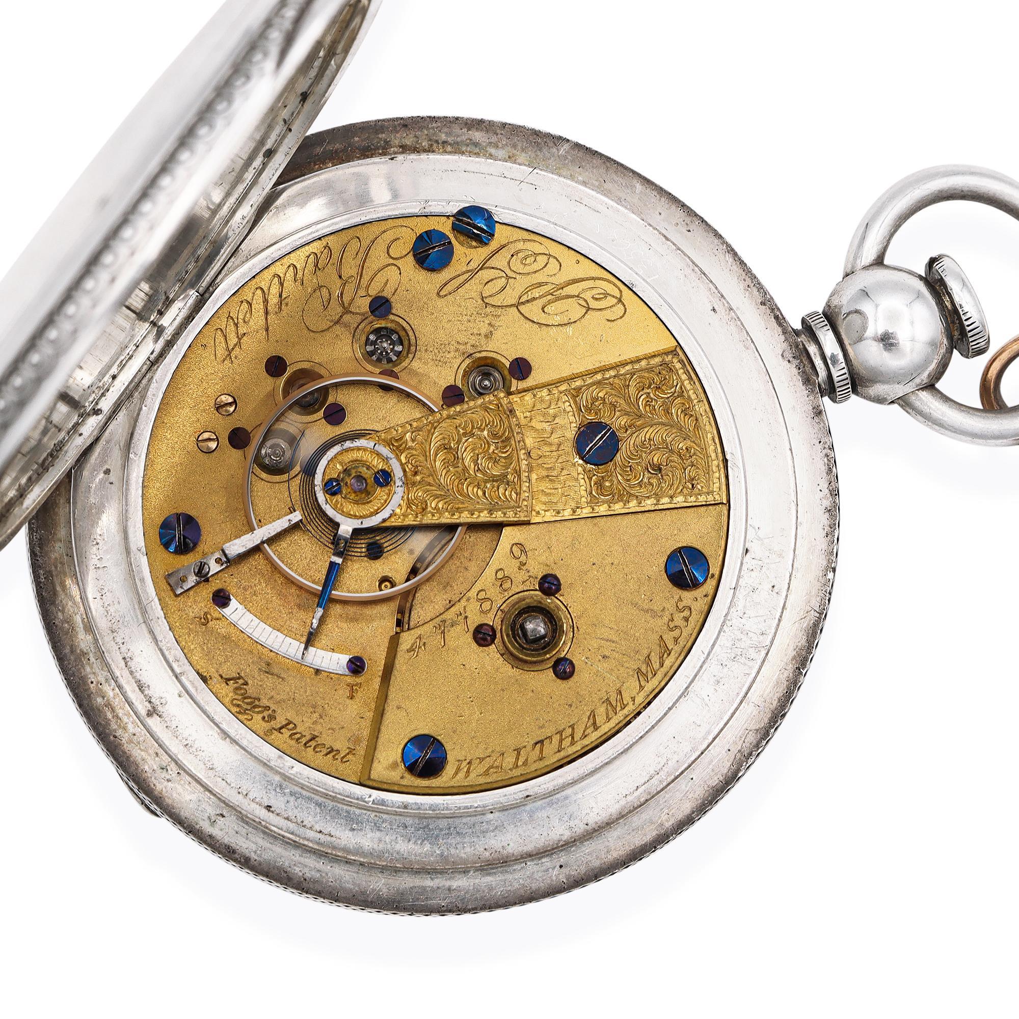 Antique Waltham P.S. Bartlett Size 18 Coin Silver Case GF Chain Pocket Watch In Good Condition For Sale In New York, NY