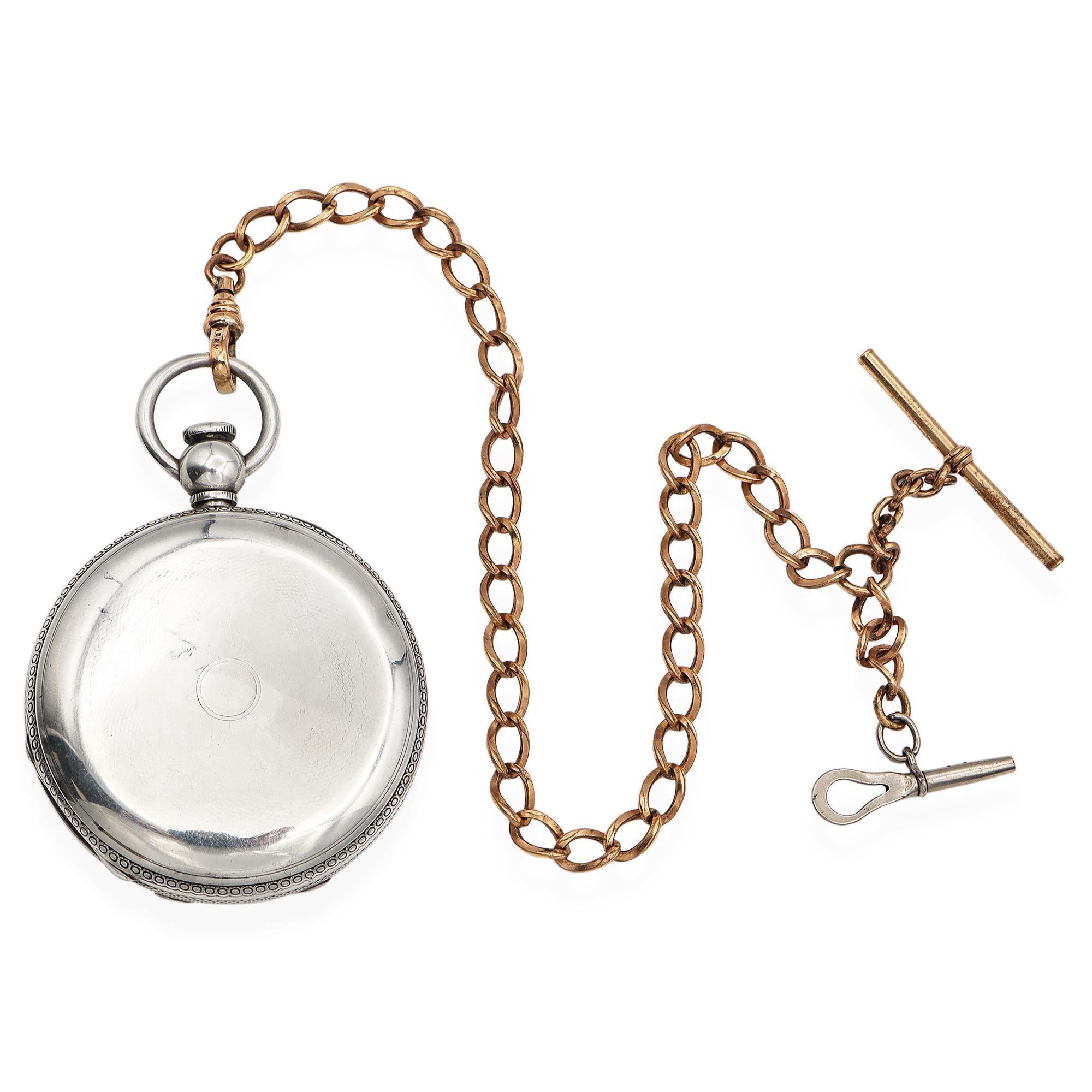 Antique Waltham P.S. Bartlett Size 18 Coin Silver Case GF Chain Pocket Watch For Sale 3