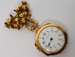 Antique Waltham Watch Co. Ladies 14 Karat Yellow Gold Diamond Watch Brooch