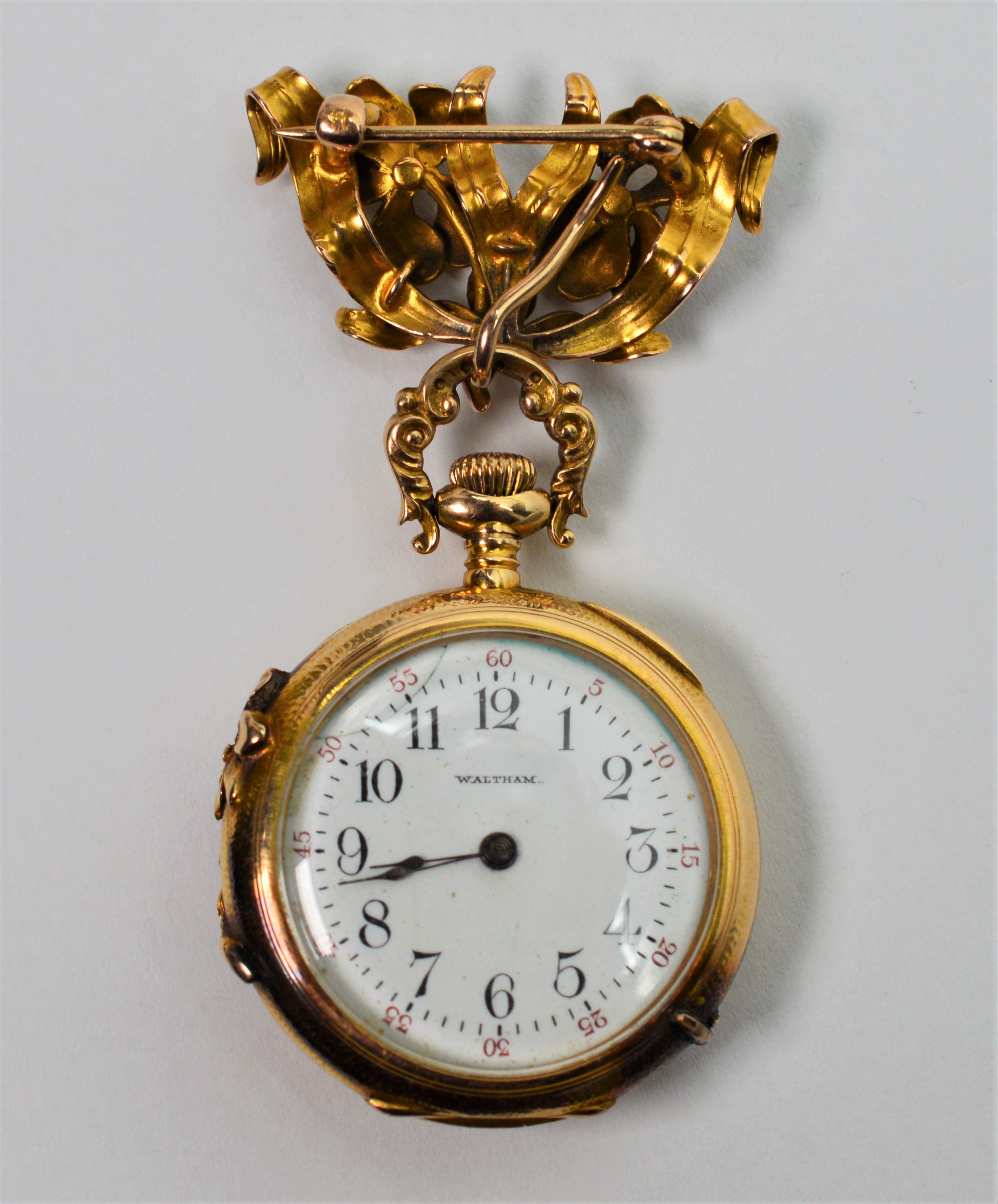 Antique Waltham Watch Co. Ladies 14 Karat Yellow Gold Diamond Watch