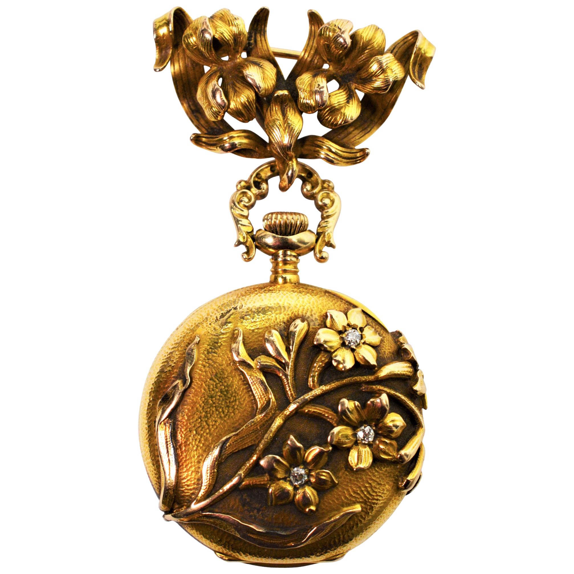 Antique Waltham Watch Co. Ladies 14 Karat Yellow Gold Diamond Watch