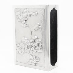 Antique Wang Hing Chinese Export Silver Repousse Matchbox Cover with Peonies