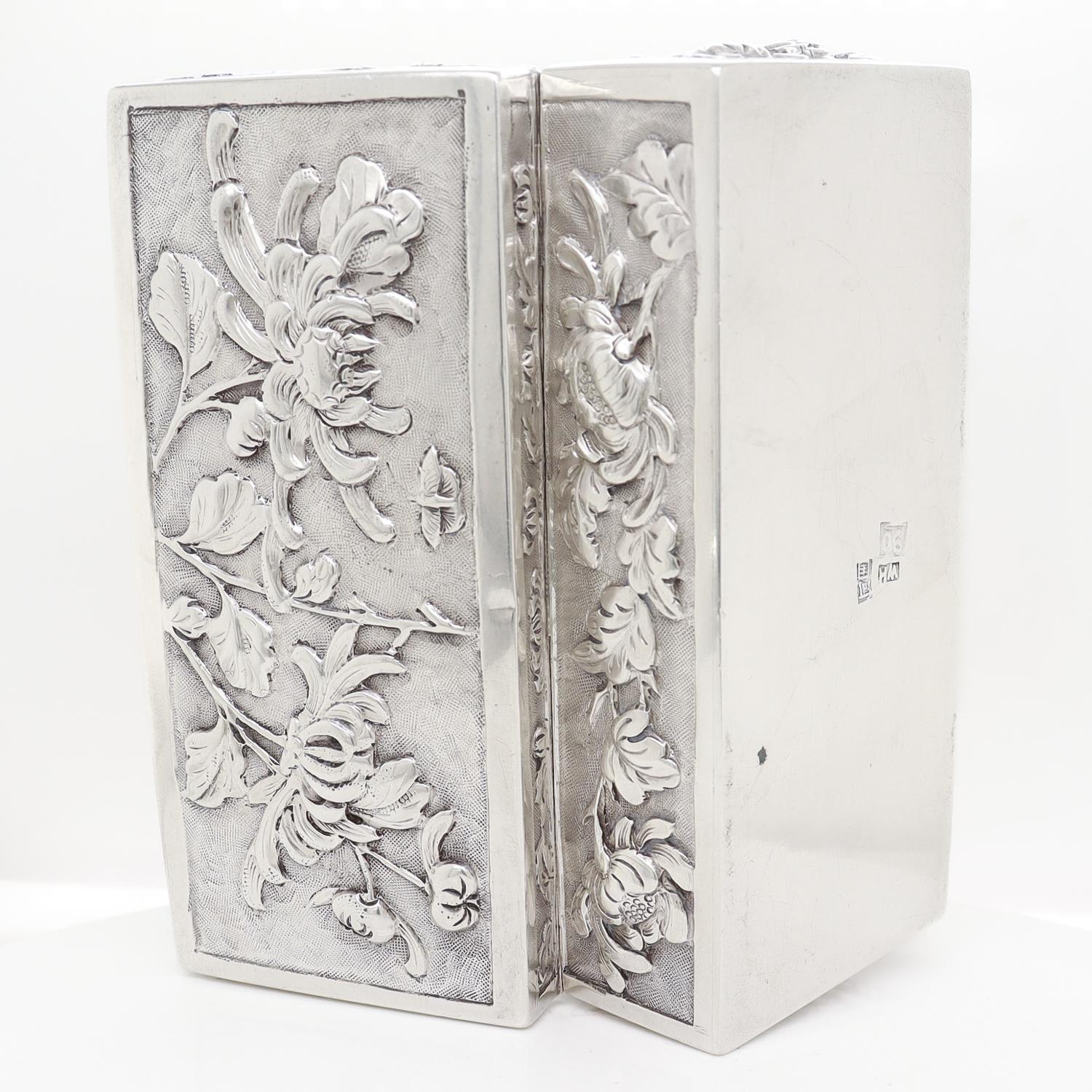Antique Wang Hing & Co. Chinese Export Silver Repousse Box with Chrysanthemums 8