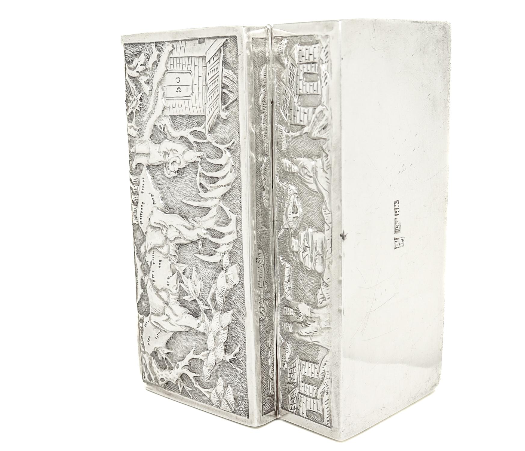 Antike Wang Hing & Co. Chinesischer Export-Silber-Repousse-Schachtel mit Dorfszenen 16