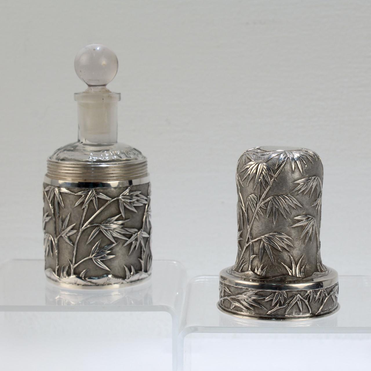 Antique Wang Hing & Co. Chinese Export Silver Travel Dresser Bottle In Good Condition For Sale In Philadelphia, PA