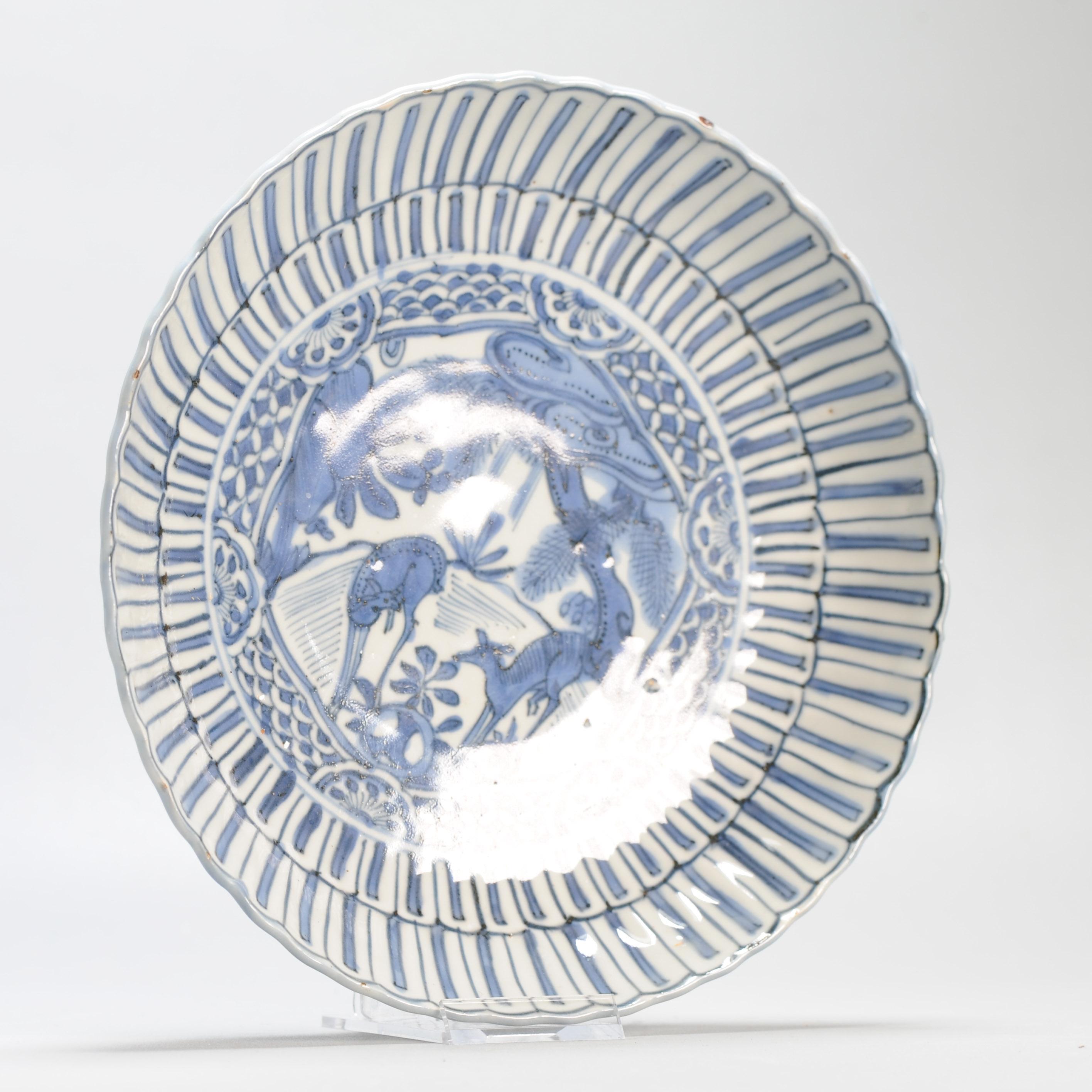 Antique Wanli Ming Chinese Porcelain Kraak Plate 2 Deers Classic Design For Sale 2