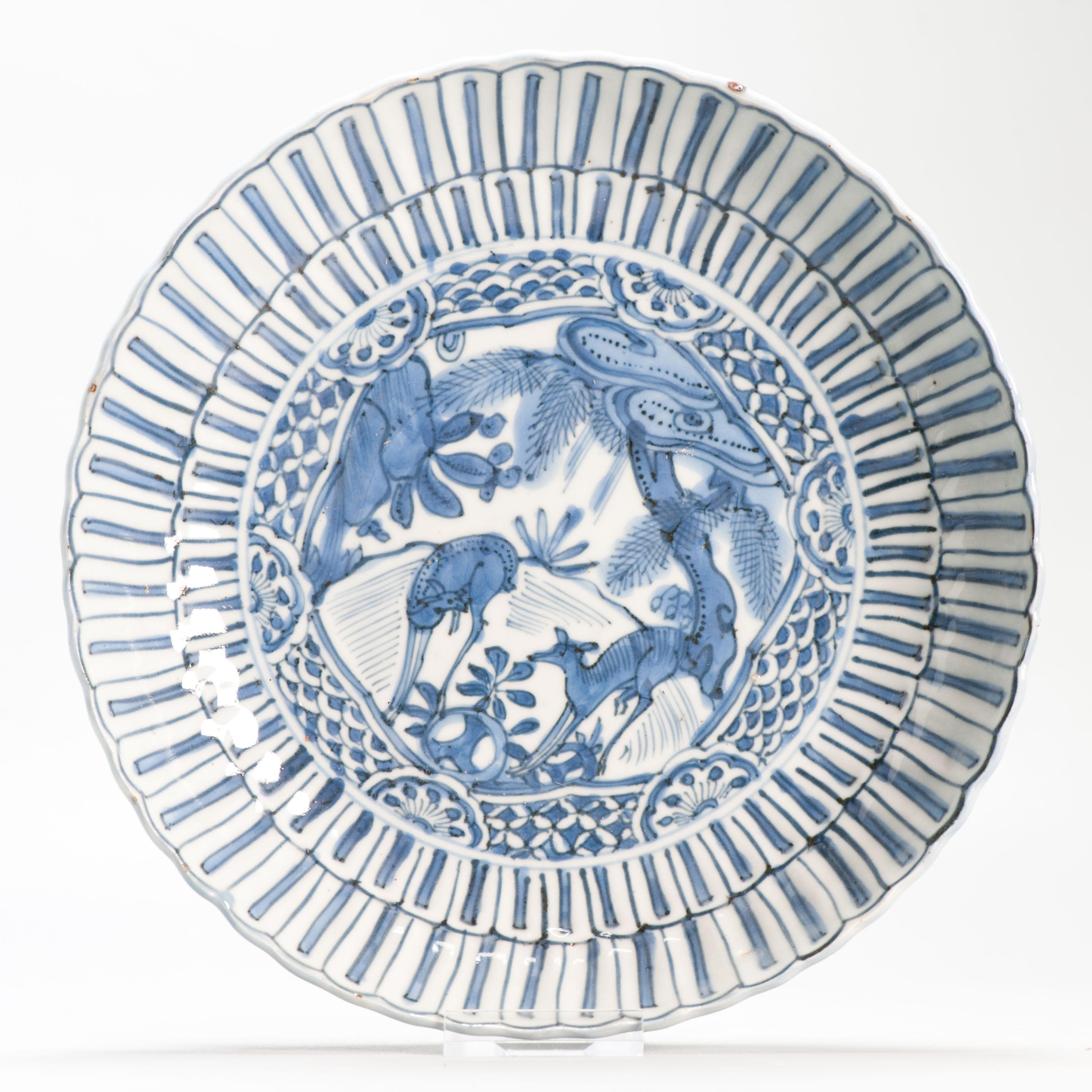 Antique Wanli Ming Chinese Porcelain Kraak Plate 2 Deers Classic Design For Sale 3