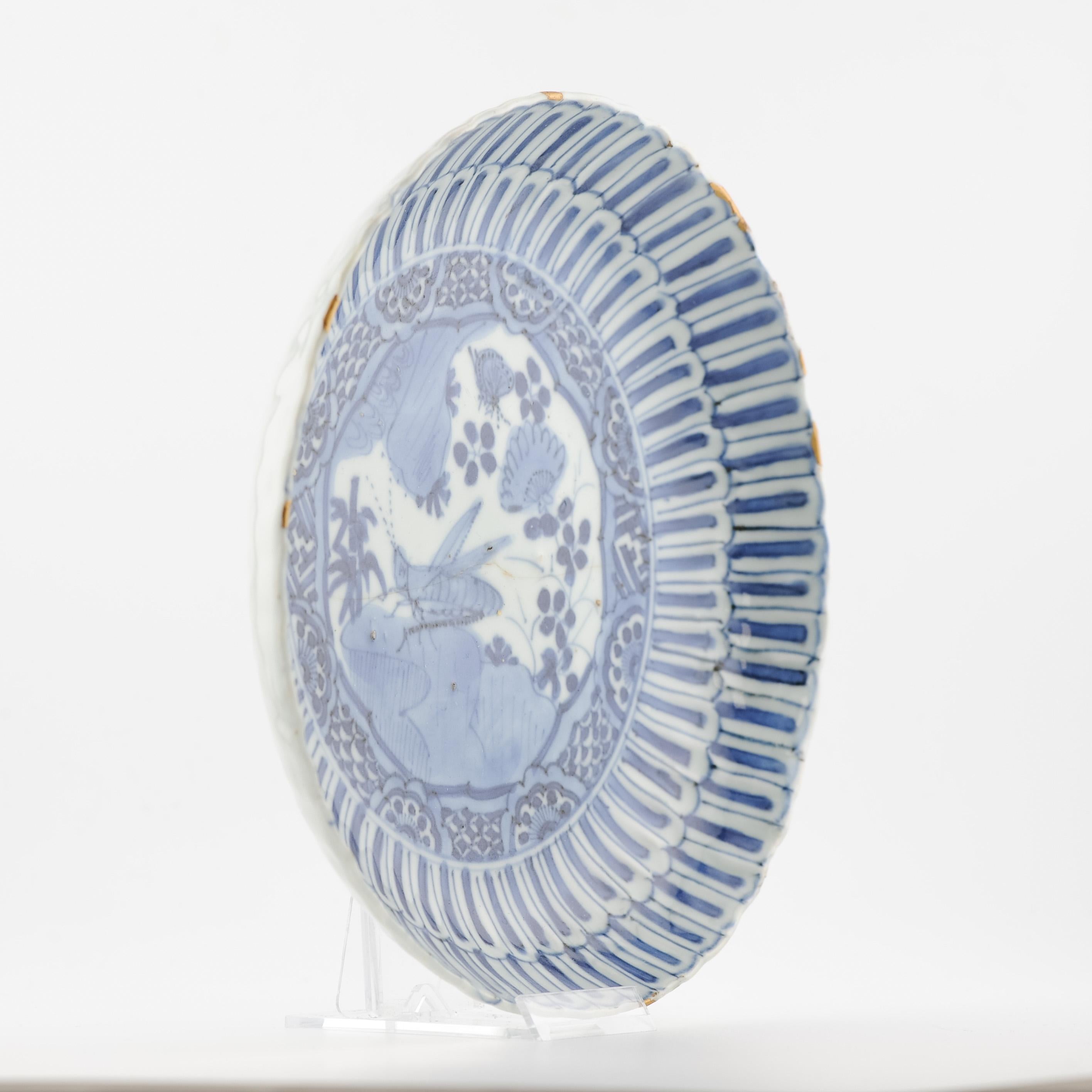 Antique Wanli Ming Chinese Porcelain Kraak Plate Grasshopper Kintsugi 1