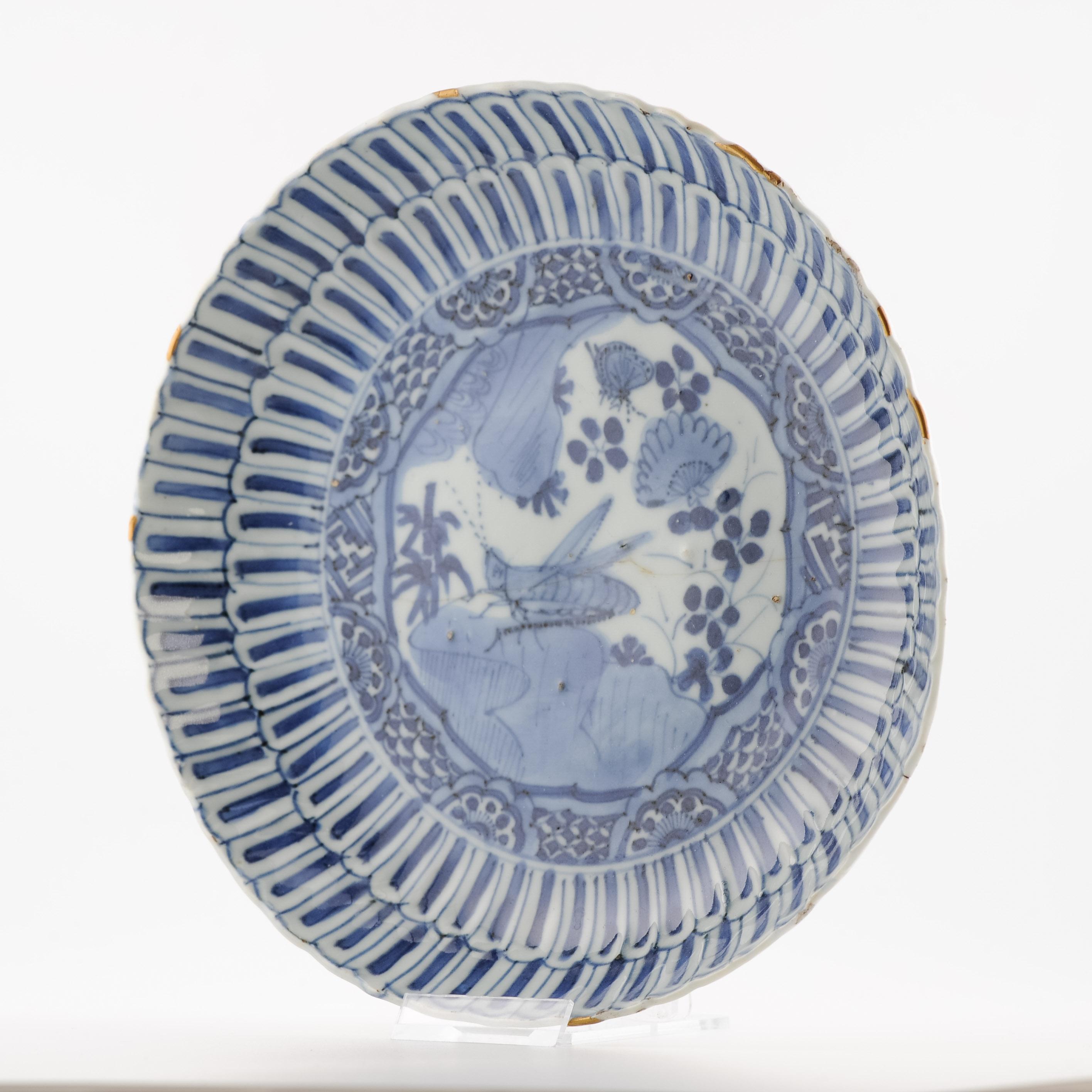 Antique Wanli Ming Chinese Porcelain Kraak Plate Grasshopper Kintsugi 5
