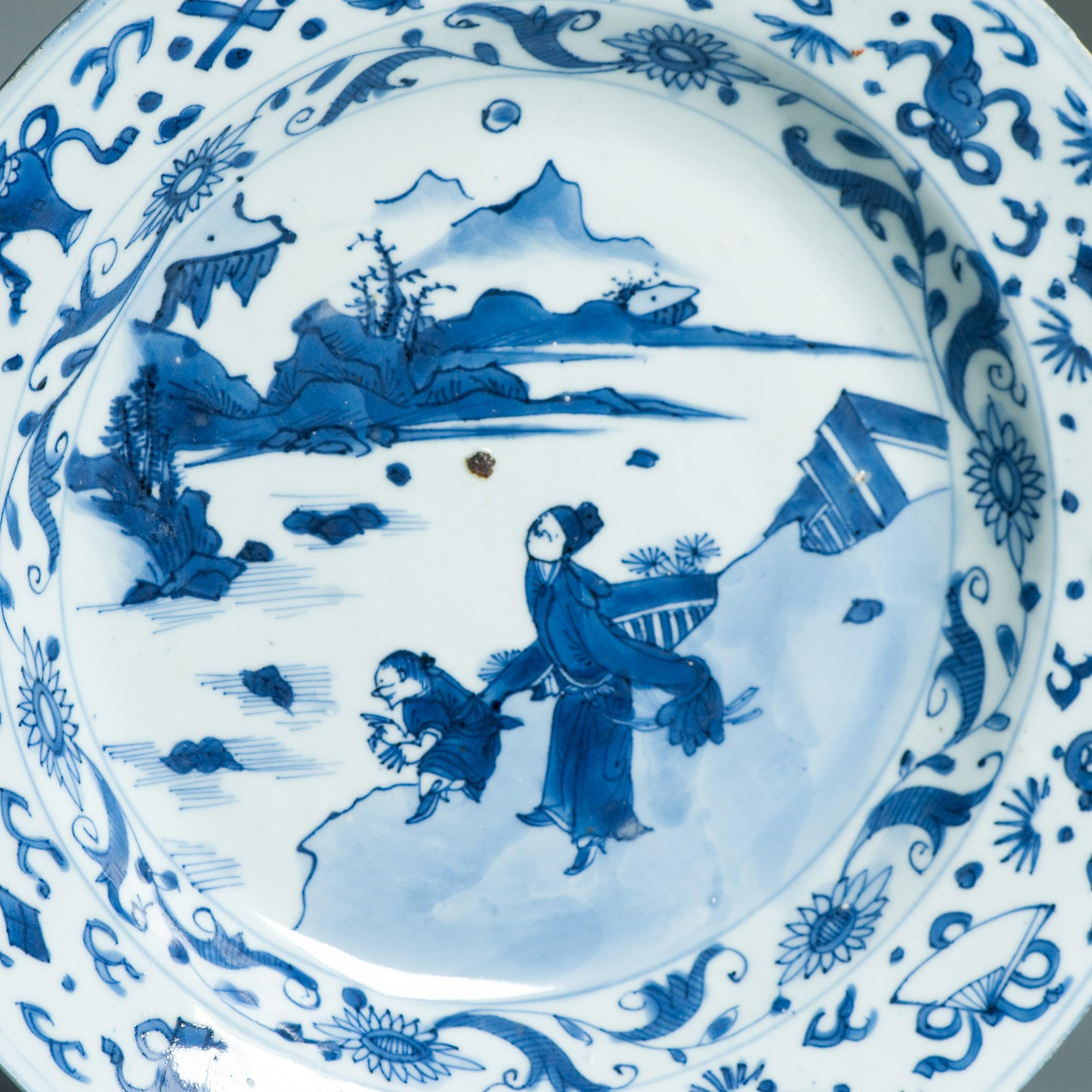 Ancienne assiette figurative chinoise Kraak en porcelaine de Wanli / Tianqi Ming en vente 4