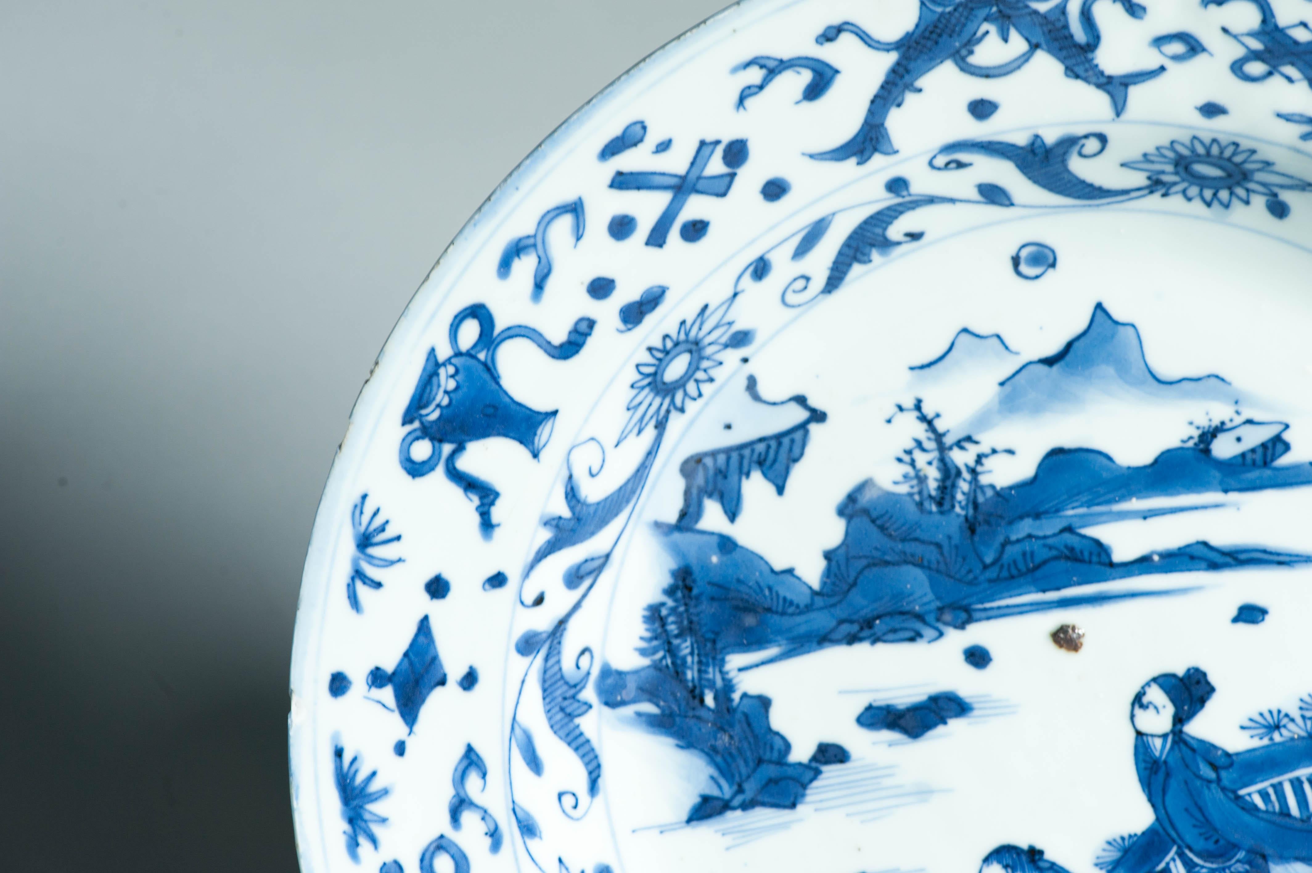 Ancienne assiette figurative chinoise Kraak en porcelaine de Wanli / Tianqi Ming en vente 5