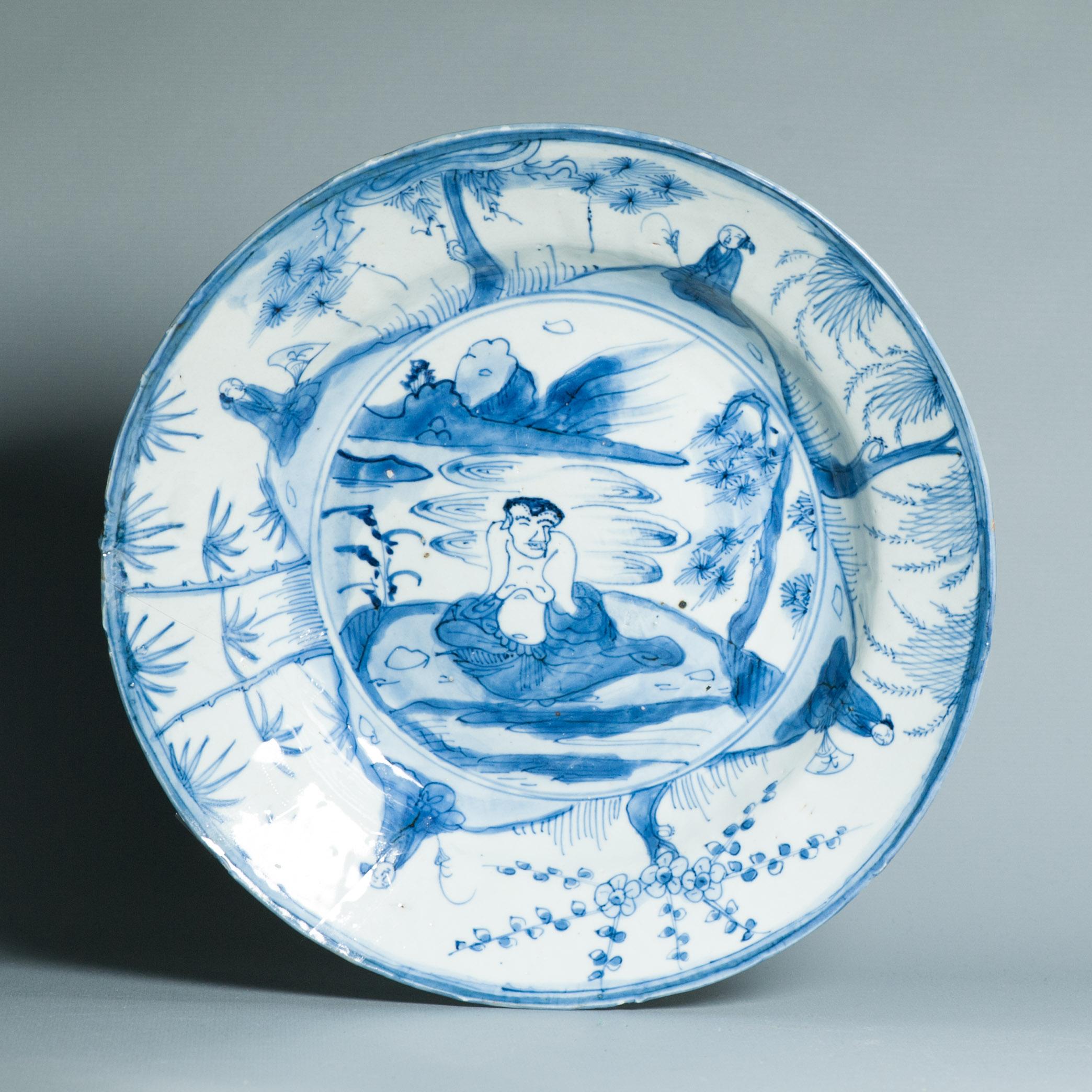Ancienne assiette figurative chinoise Kraak en porcelaine de Wanli / Tianqi Ming en vente 5