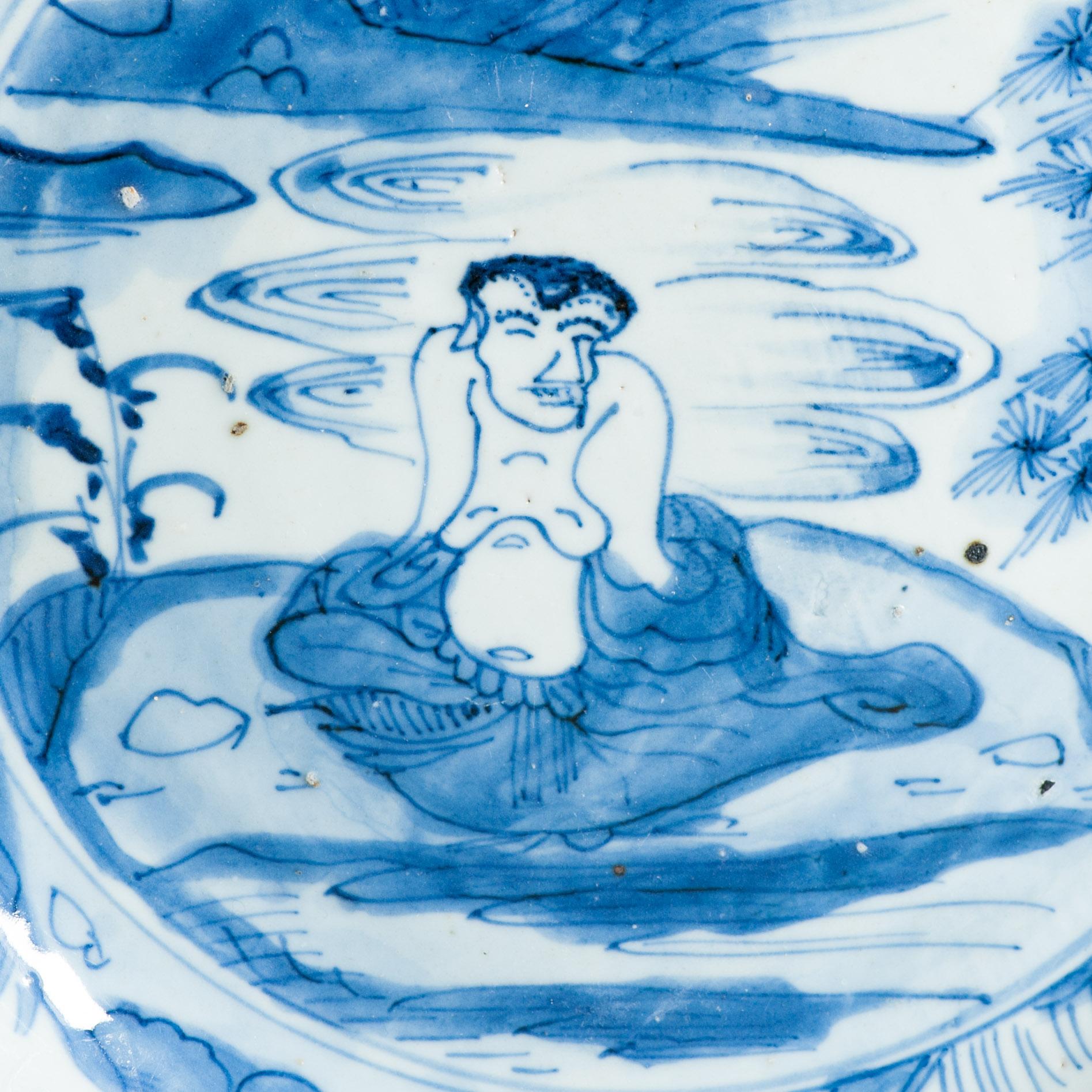 Ancienne assiette figurative chinoise Kraak en porcelaine de Wanli / Tianqi Ming en vente 6