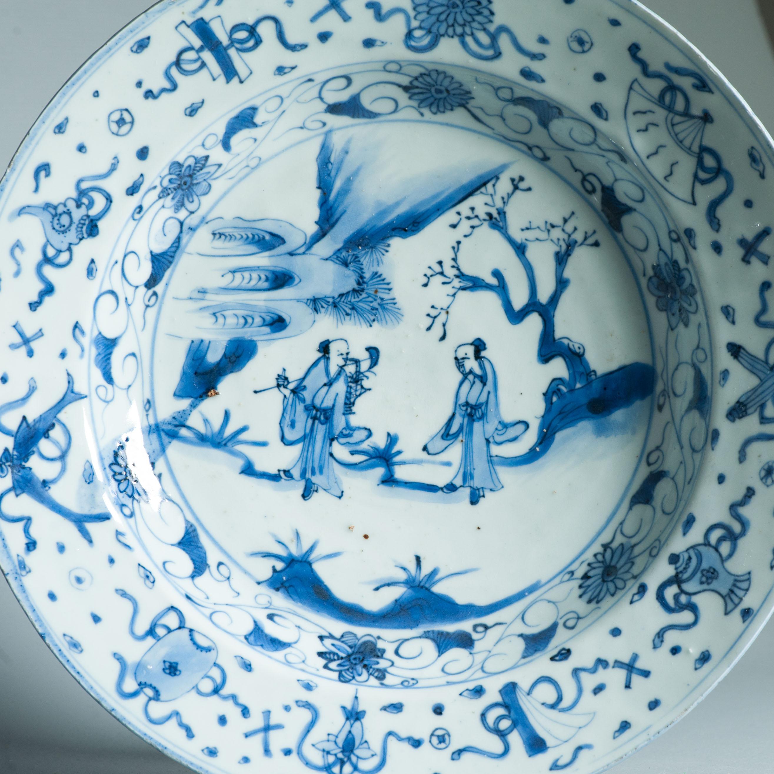 Antiker Wanli / Tianqi Ming Chinesischer Porzellan-Kraak-Figurenteller aus Porzellan mit chinesischem Geschmack im Angebot 9