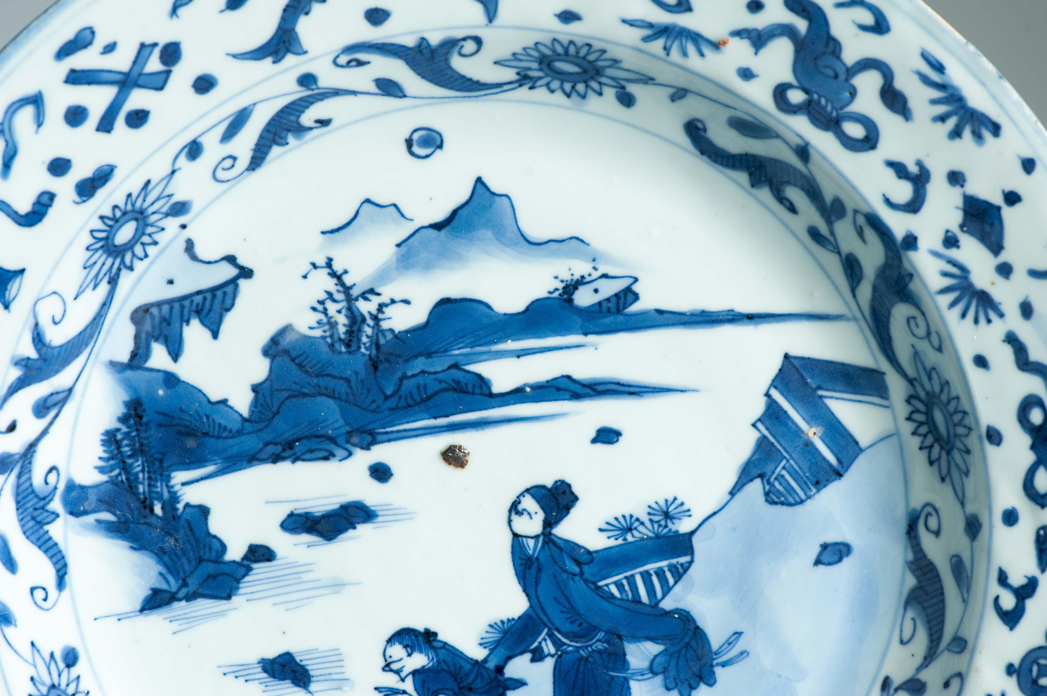 Ancienne assiette figurative chinoise Kraak en porcelaine de Wanli / Tianqi Ming en vente 8