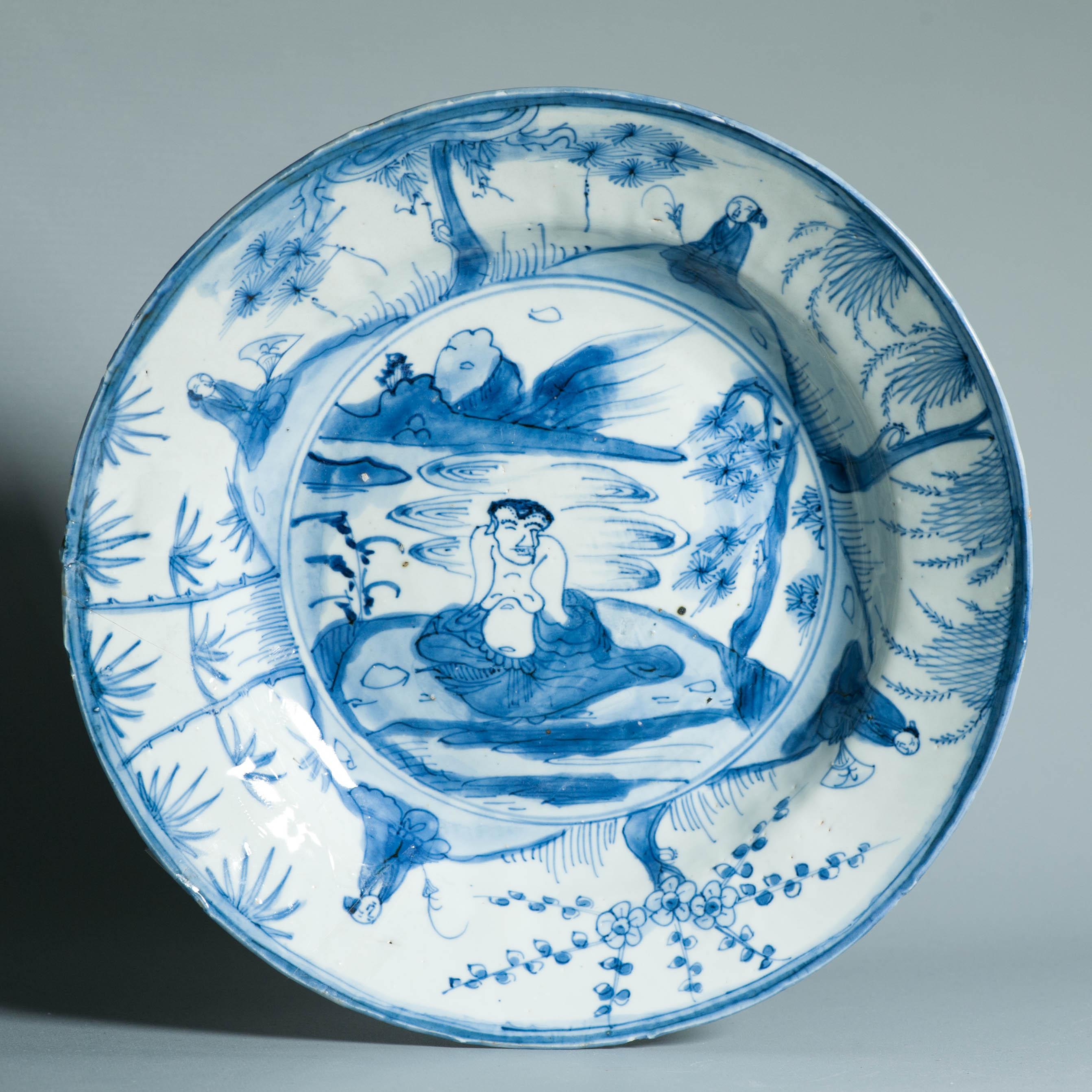 Ancienne assiette figurative chinoise Kraak en porcelaine de Wanli / Tianqi Ming en vente 8