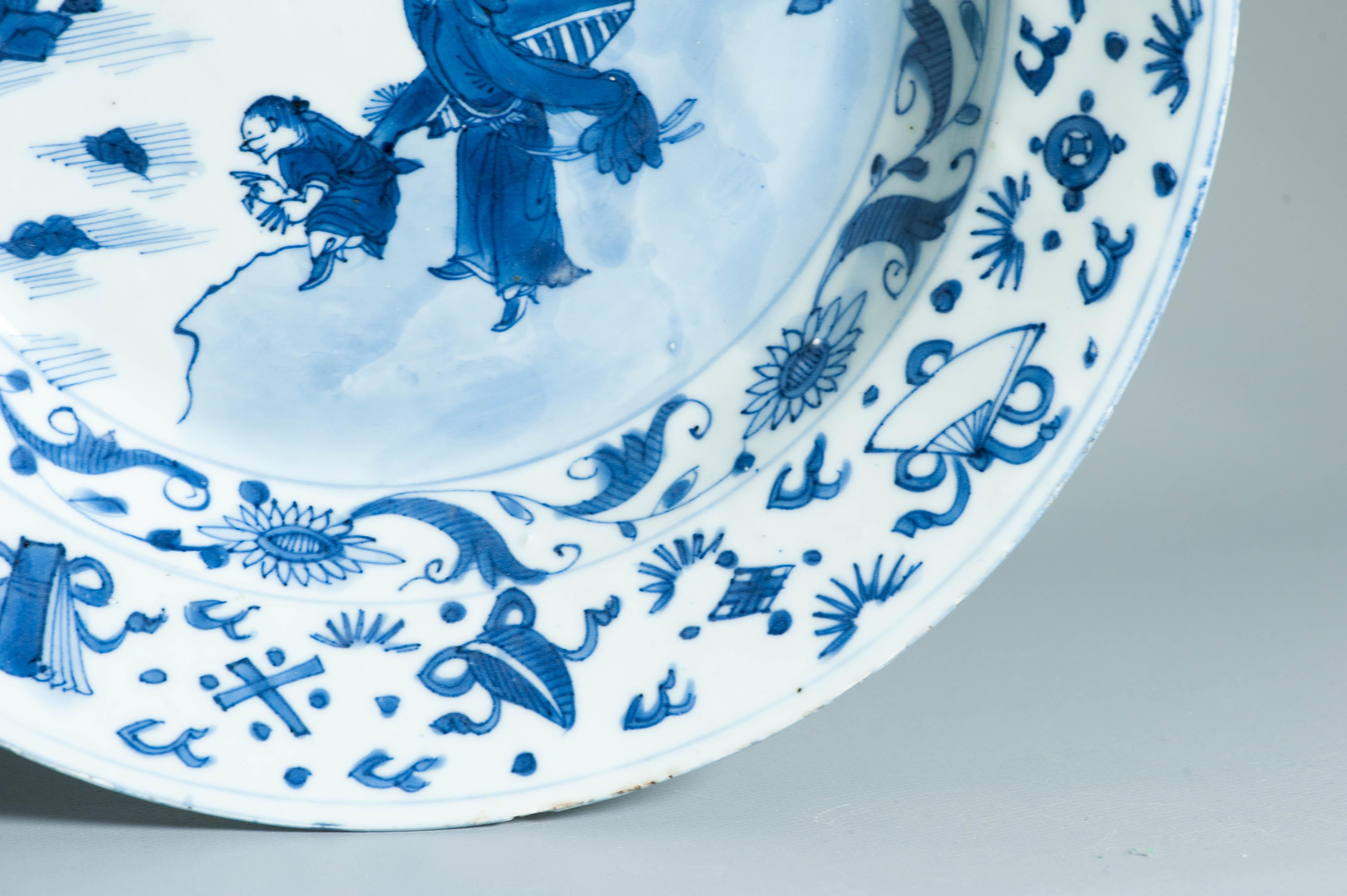 Ancienne assiette figurative chinoise Kraak en porcelaine de Wanli / Tianqi Ming en vente 10