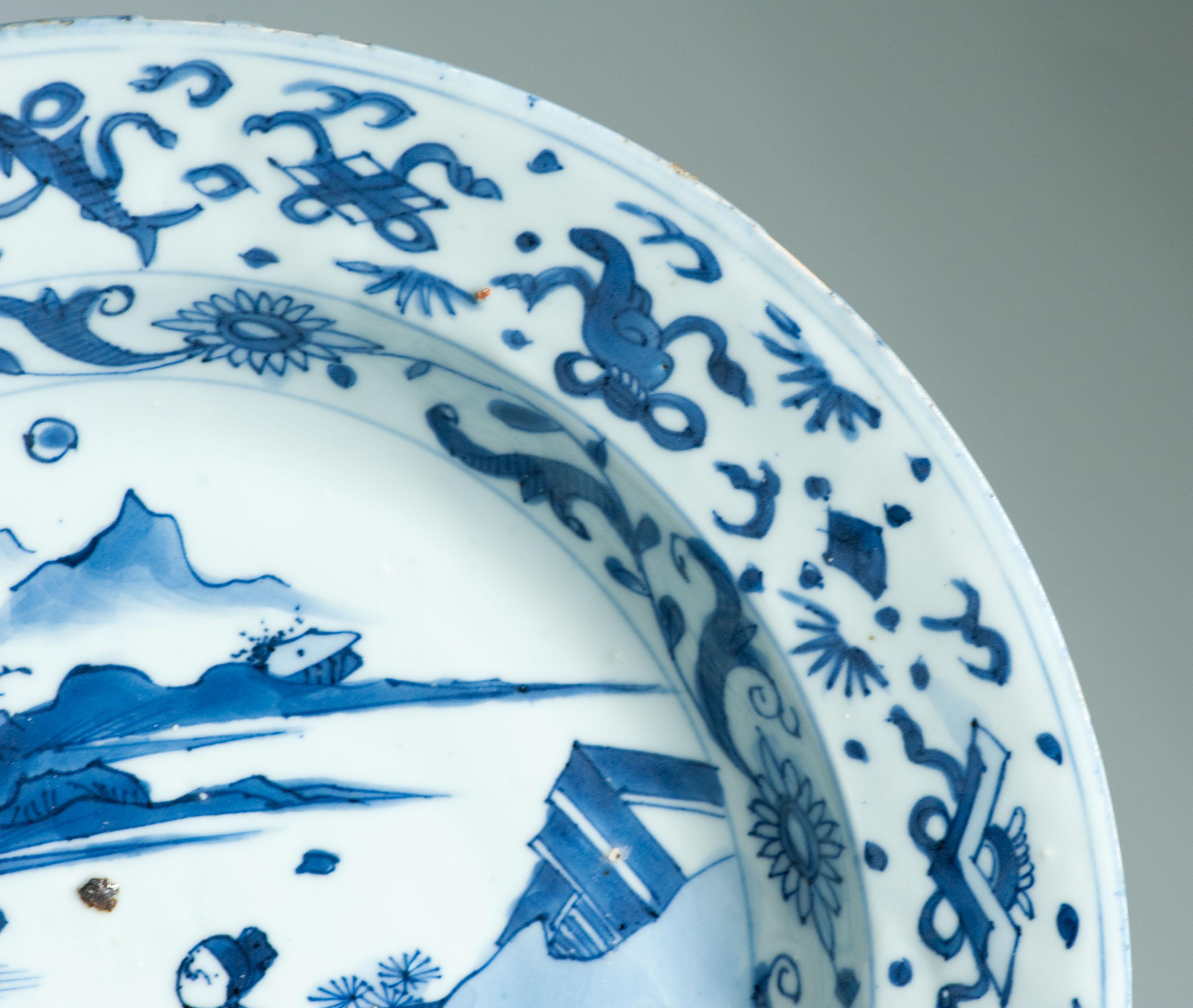 Ancienne assiette figurative chinoise Kraak en porcelaine de Wanli / Tianqi Ming en vente 11