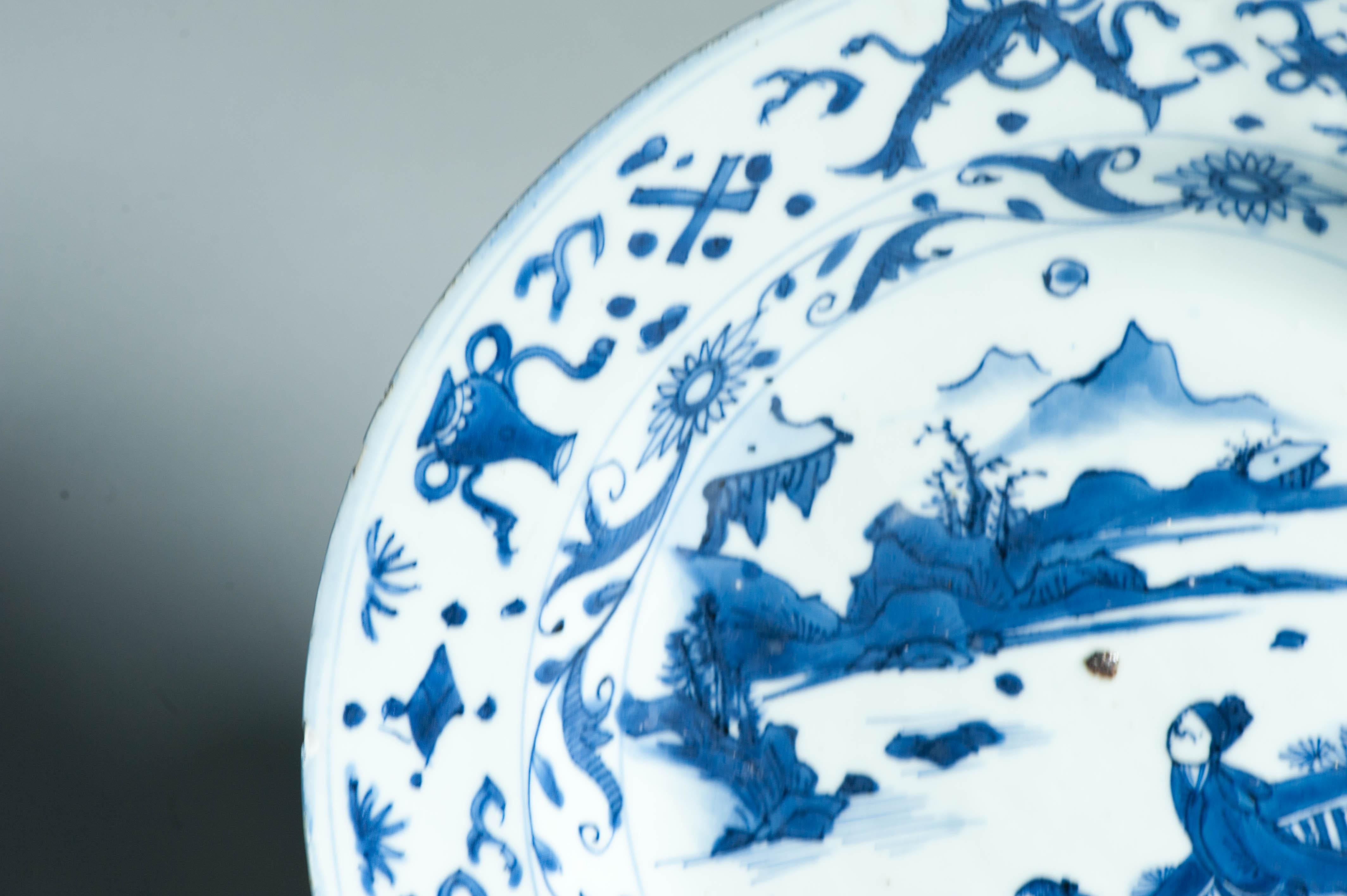 Ancienne assiette figurative chinoise Kraak en porcelaine de Wanli / Tianqi Ming en vente 13