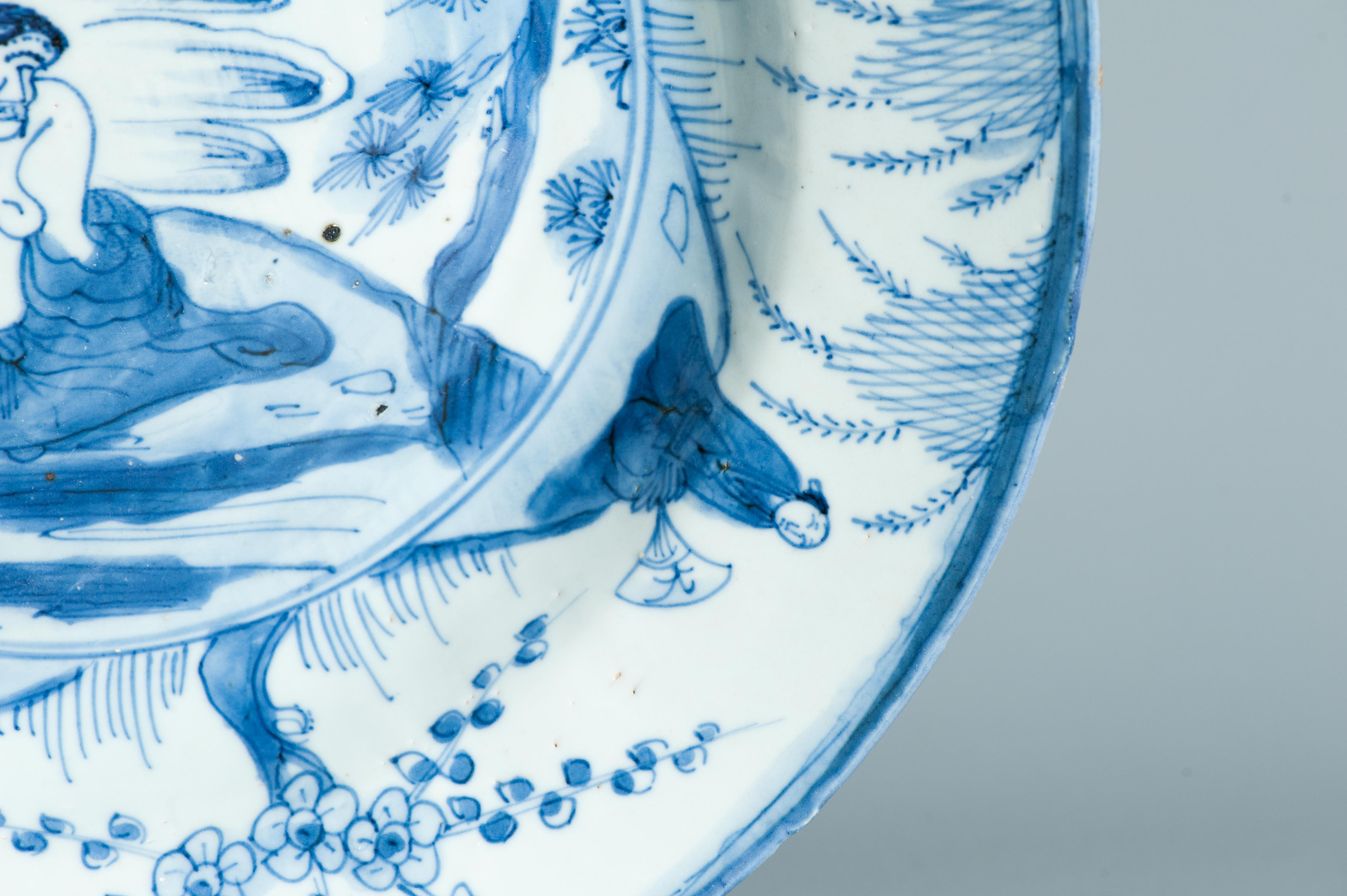 Chinois Ancienne assiette figurative chinoise Kraak en porcelaine de Wanli / Tianqi Ming en vente