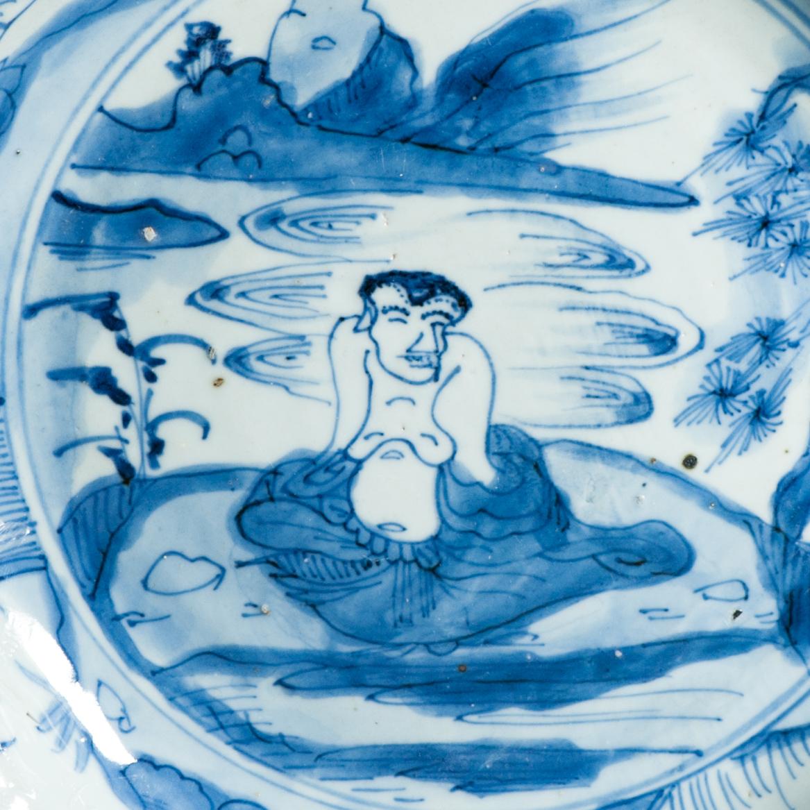 Ancienne assiette figurative chinoise Kraak en porcelaine de Wanli / Tianqi Ming en vente 2