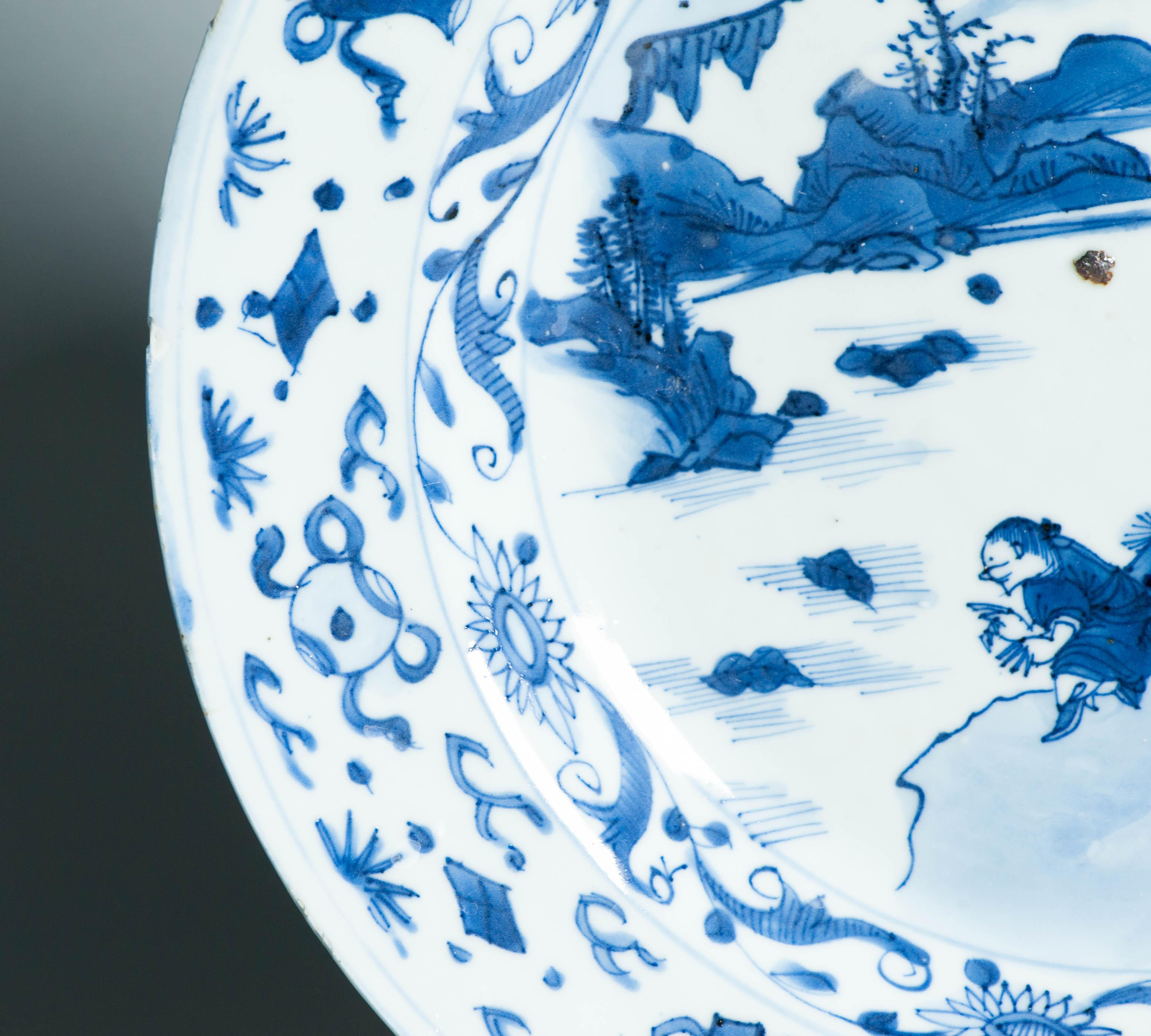 Ancienne assiette figurative chinoise Kraak en porcelaine de Wanli / Tianqi Ming en vente 3