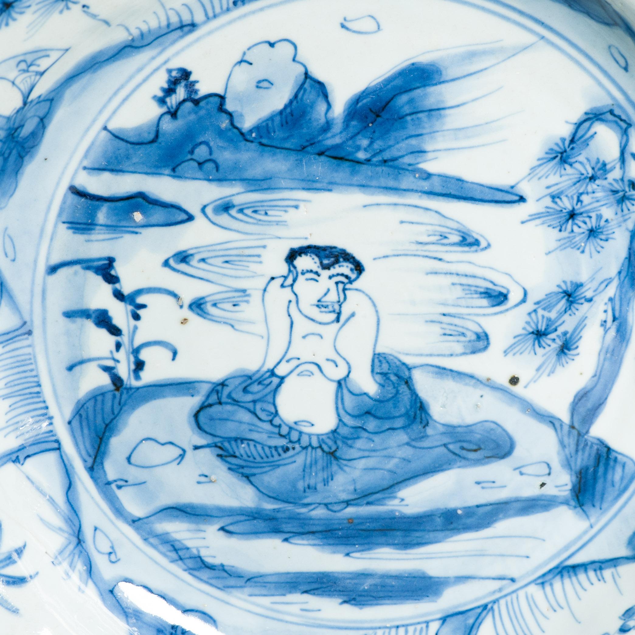 Ancienne assiette figurative chinoise Kraak en porcelaine de Wanli / Tianqi Ming en vente 3