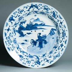 Antique Wanli / Tianqi Ming Chinese Porcelain Kraak Chinese Taste Figural Plate