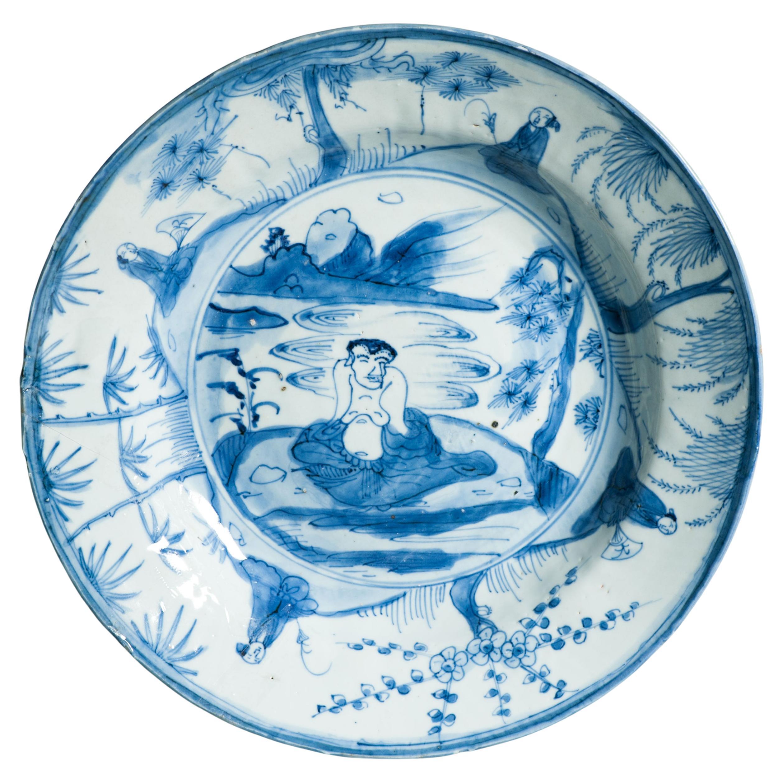 Antique Wanli / Tianqi Ming Chinese Porcelain Kraak Chinese Taste Figural Plate