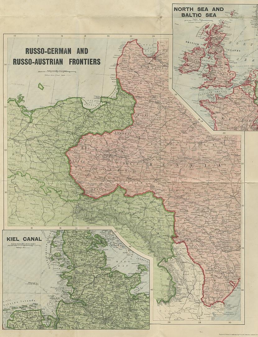 20th Century Antique War Map by Johnston, circa 1914