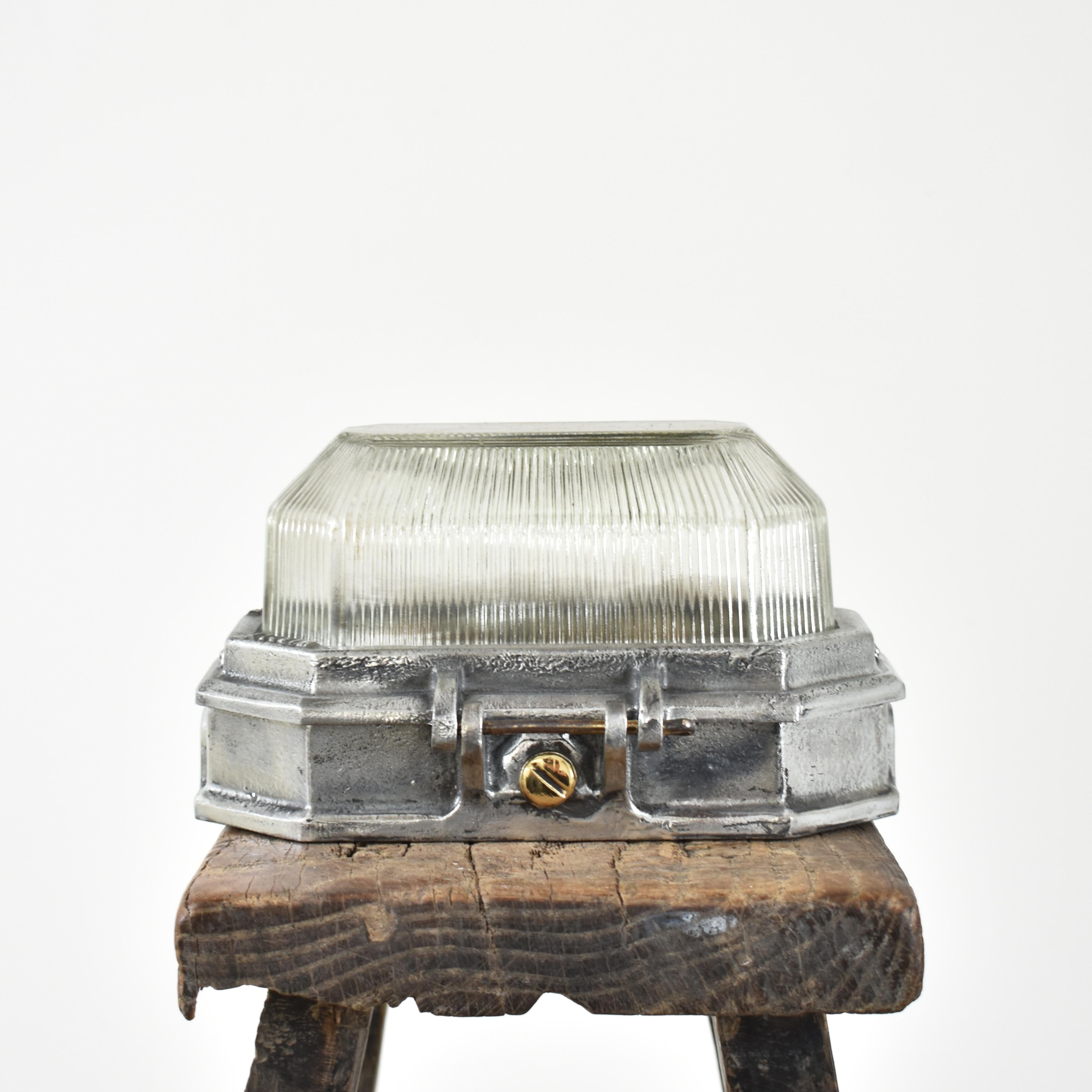 British Antique Wardle Industrial Bulkhead Polished Bathroom Wall Light For Sale