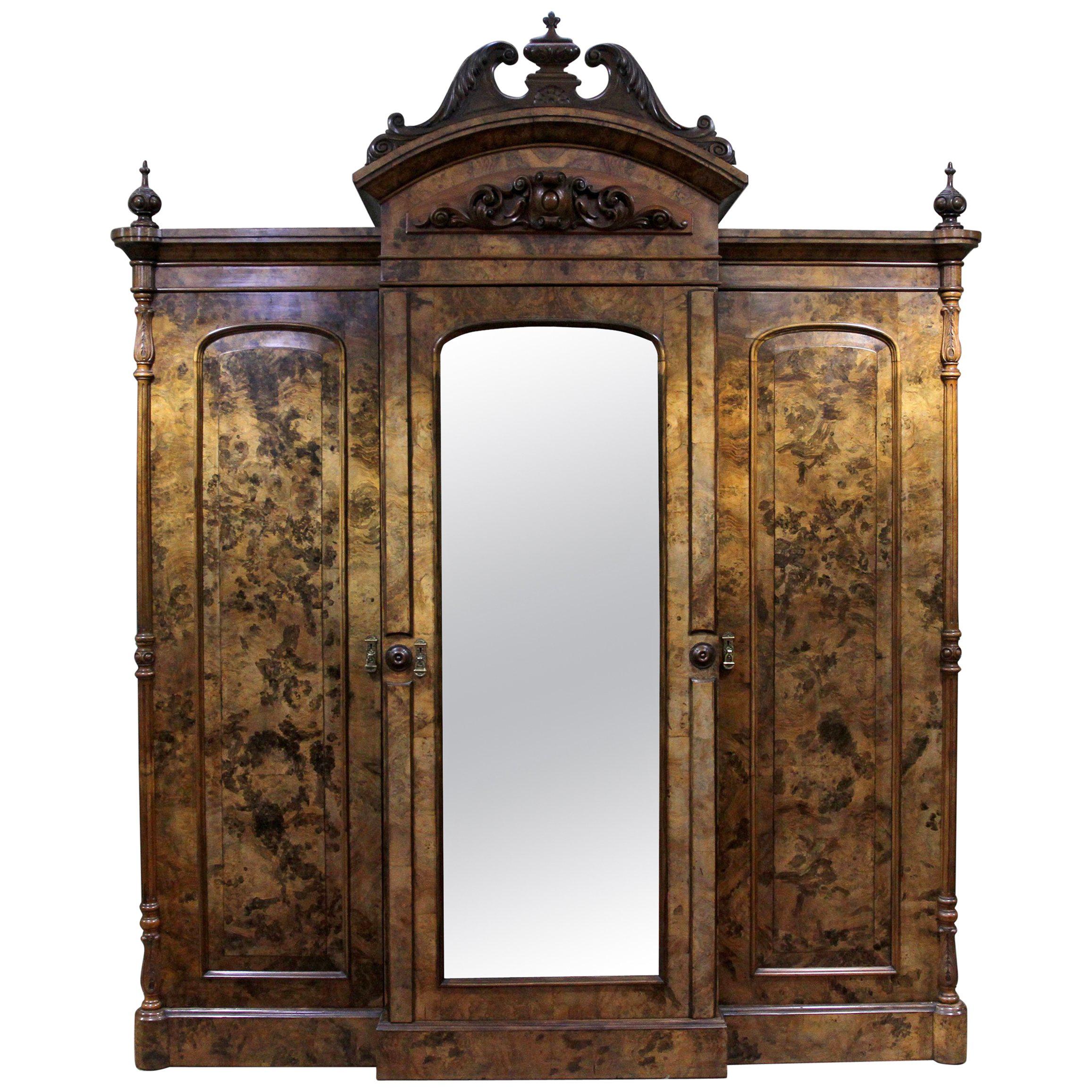 Antique Wardrobe Armoire 19th Century Victorian Breakfront Walnut