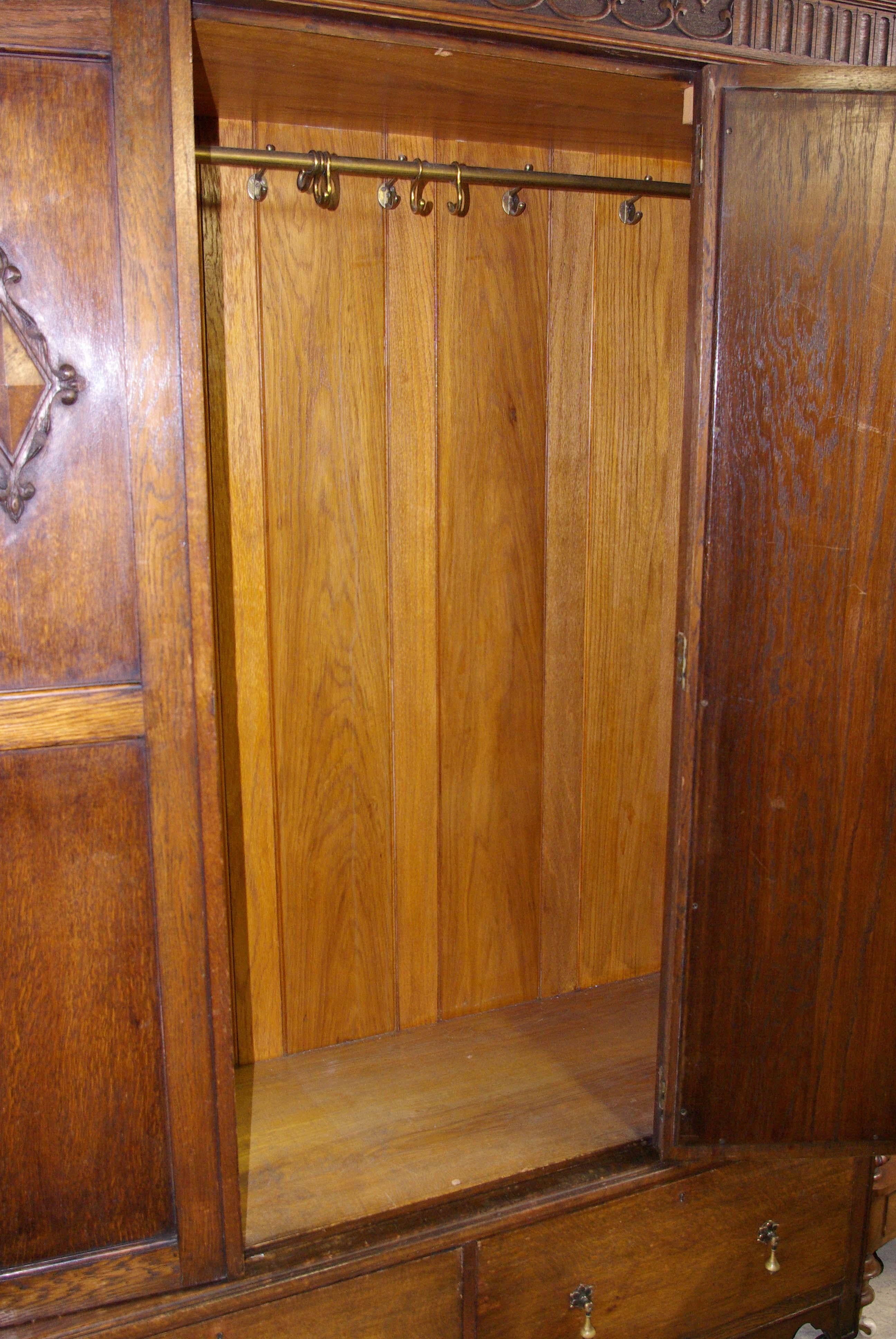 Antique Wardrobe, Carved Oak Armoire, Barley Twist, Scotland, 1910 2