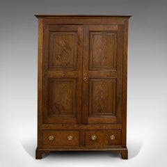 Antique Wardrobe English Oak Linen Cabinet, Press Cupboard, Georgian, circa 1800