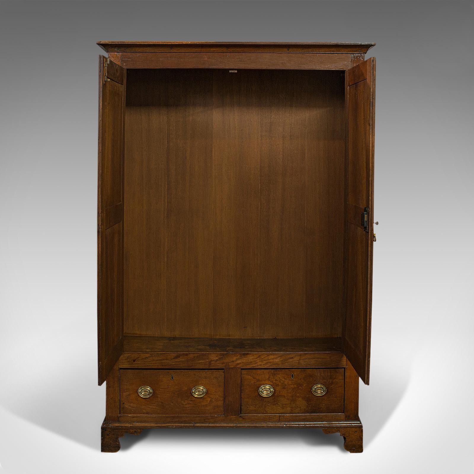 British Antique Wardrobe English Oak Linen Cabinet, Press Cupboard, Georgian, circa 1800