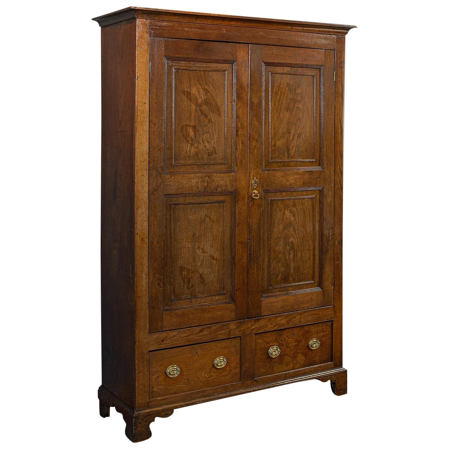 Antique Wardrobe English Oak Linen Cabinet, Press Cupboard, Georgian, circa 1800