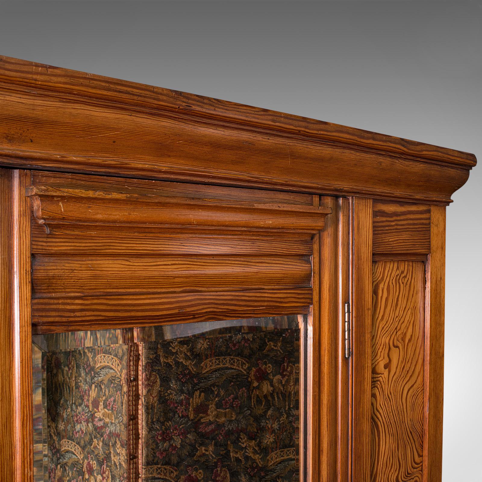 Antique Wardrobe, English, Pitch Pine, Closet, Dressing Mirror, Victorian, 1900 In Good Condition In Hele, Devon, GB