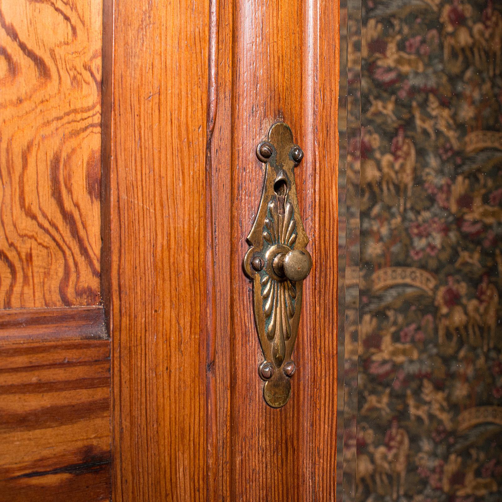 Antique Wardrobe, English, Pitch Pine, Closet, Dressing Mirror, Victorian, 1900 1