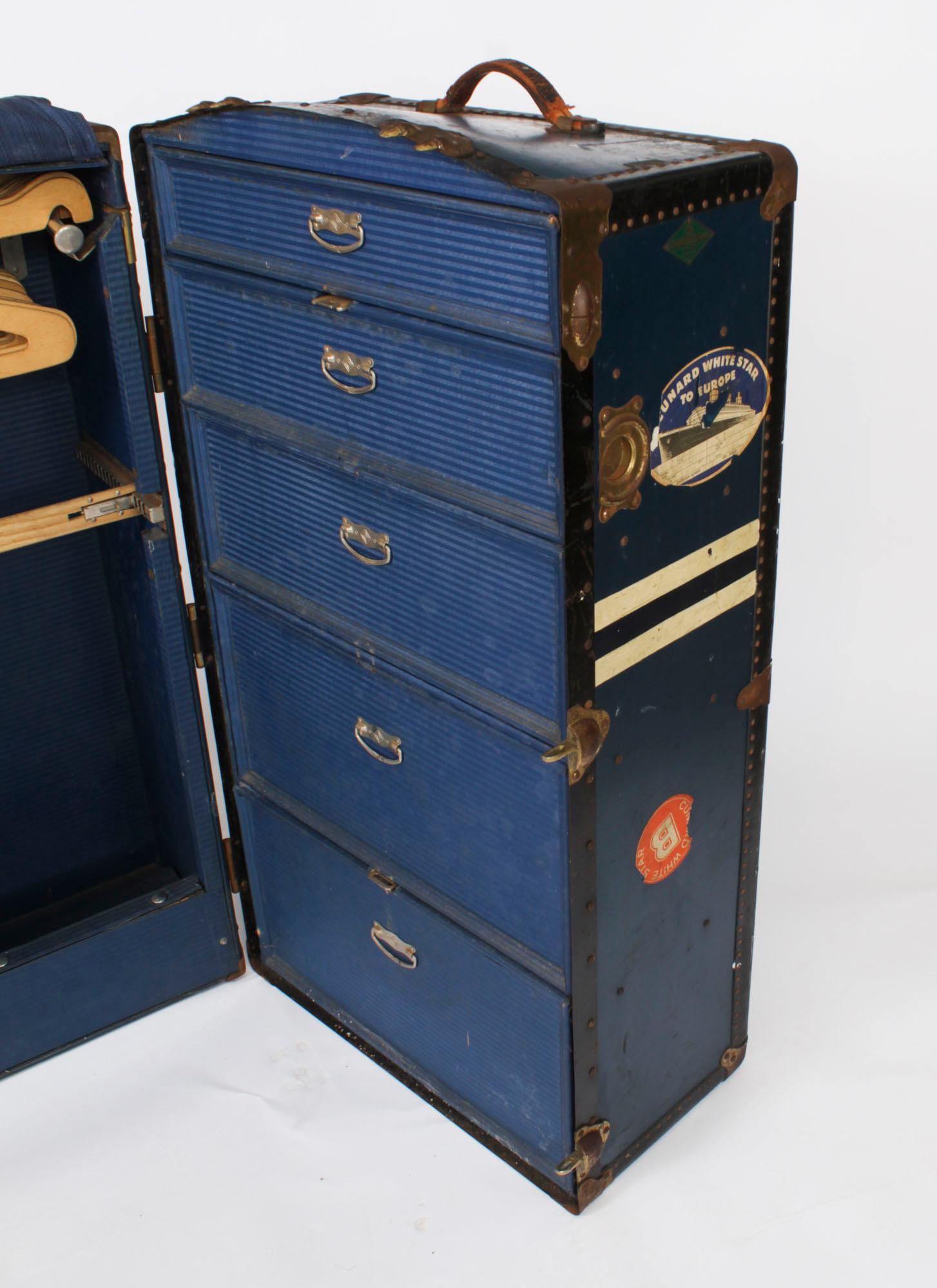 Antique Wardrobe Steamers Trunk Luggage C1930 For Sale 6