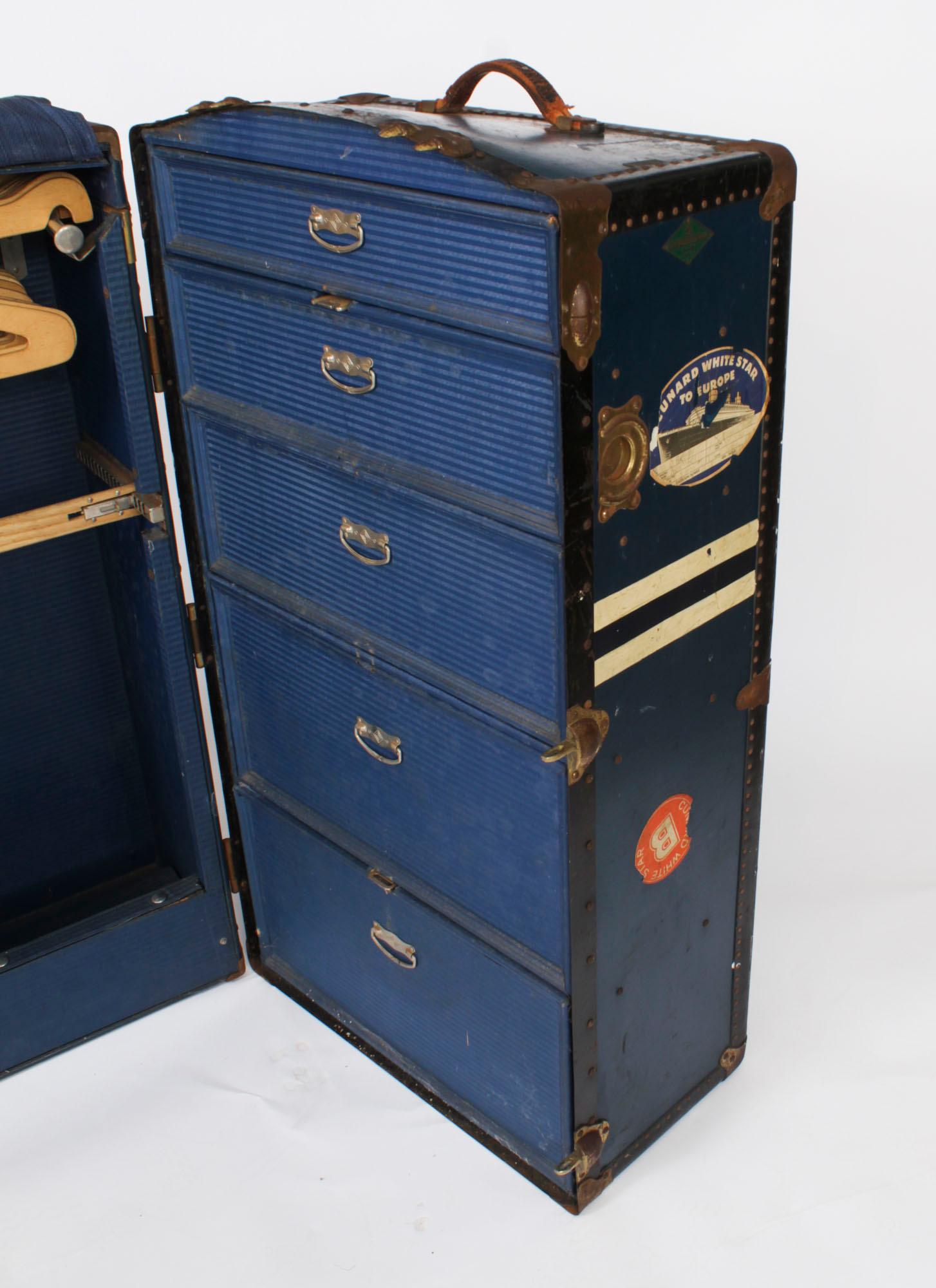 Antique Wardrobe Steamers Trunk Luggage C1930 6