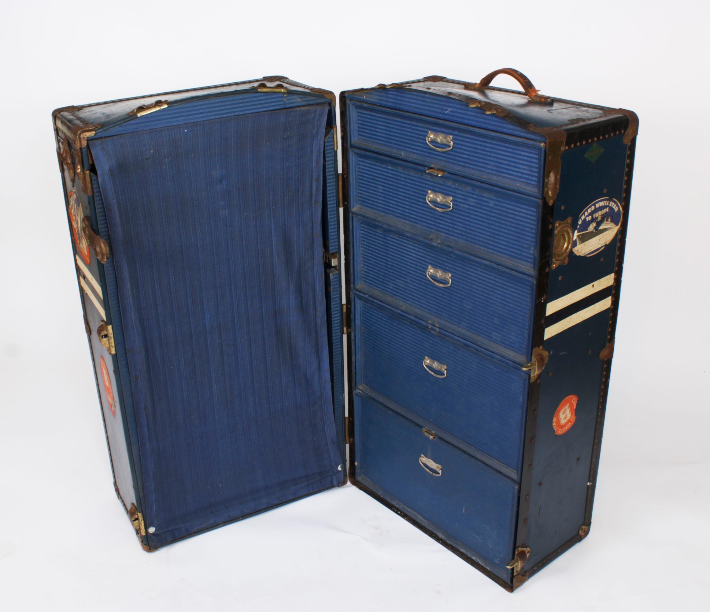 Antique Wardrobe Steamers Trunk Luggage C1930 7