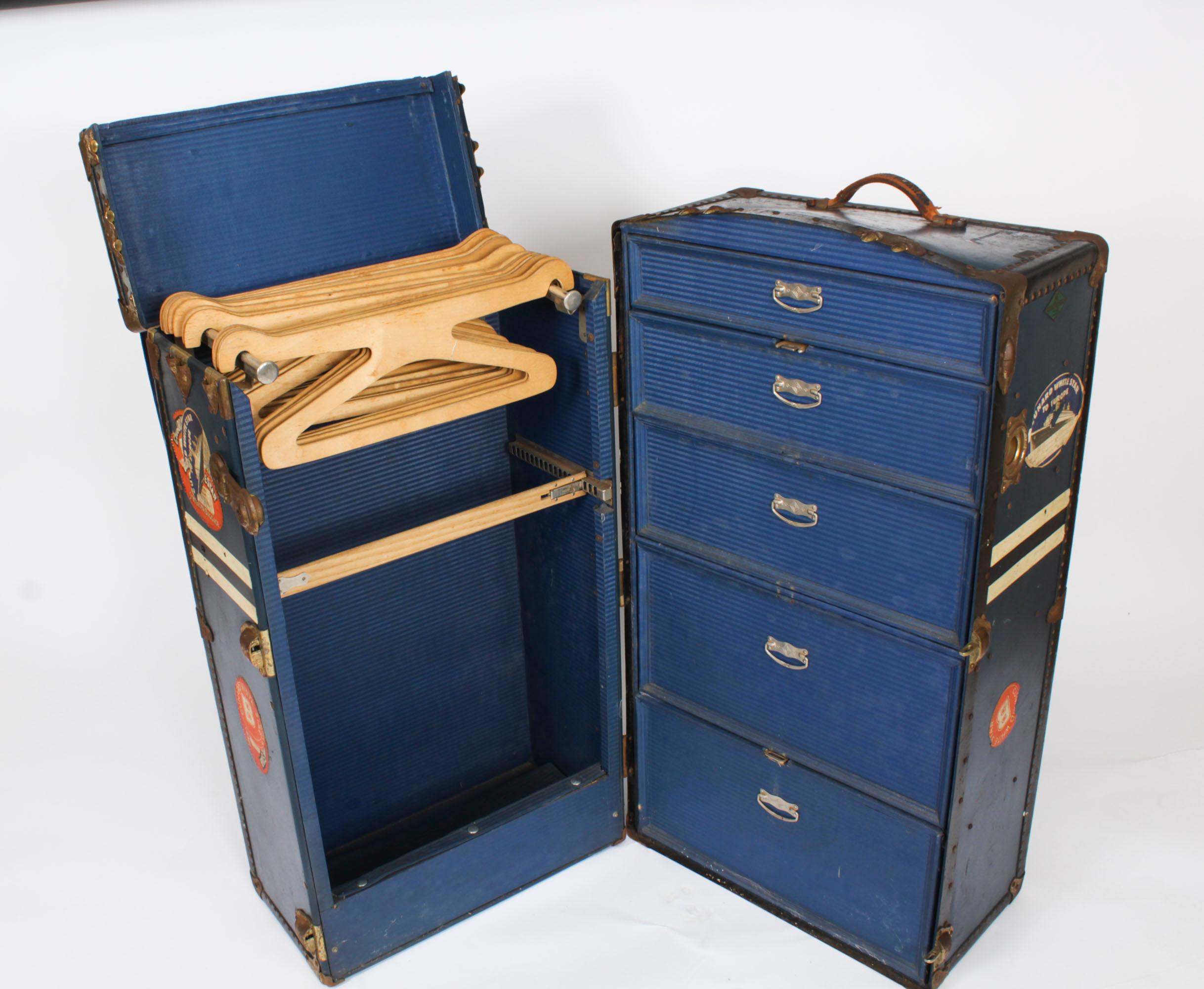 Leather Antique Wardrobe Steamers Trunk Luggage C1930