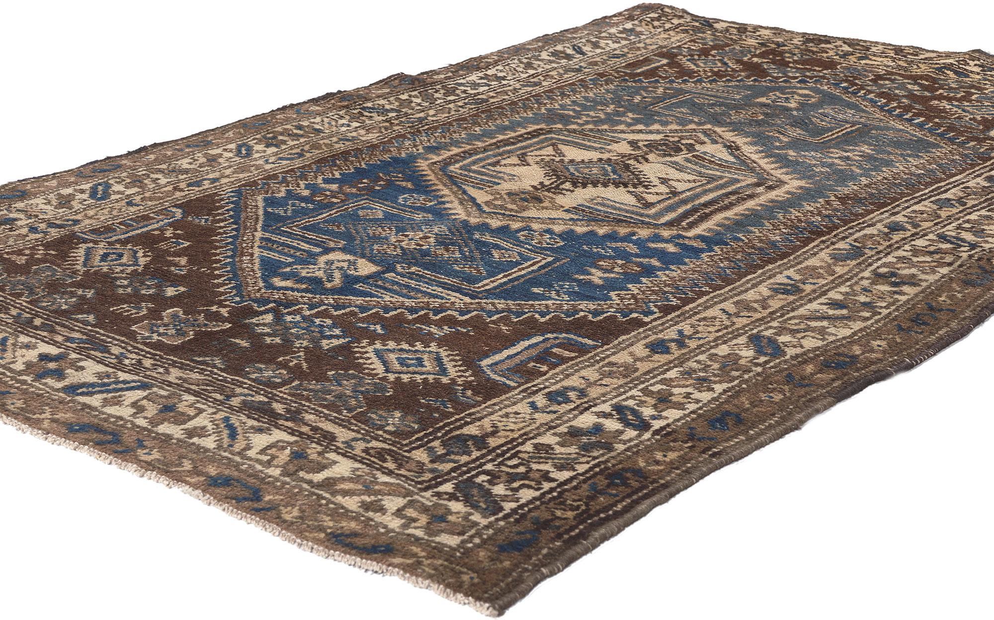 ​61231 Antique Persian Malayer Rug, 03'06 x 05'06. Step into a world of mystical beauty with this hand-knotted wool antique Persian Malayer rug, where tradition meets symbolism in a captivating display of artistry. The composition features a