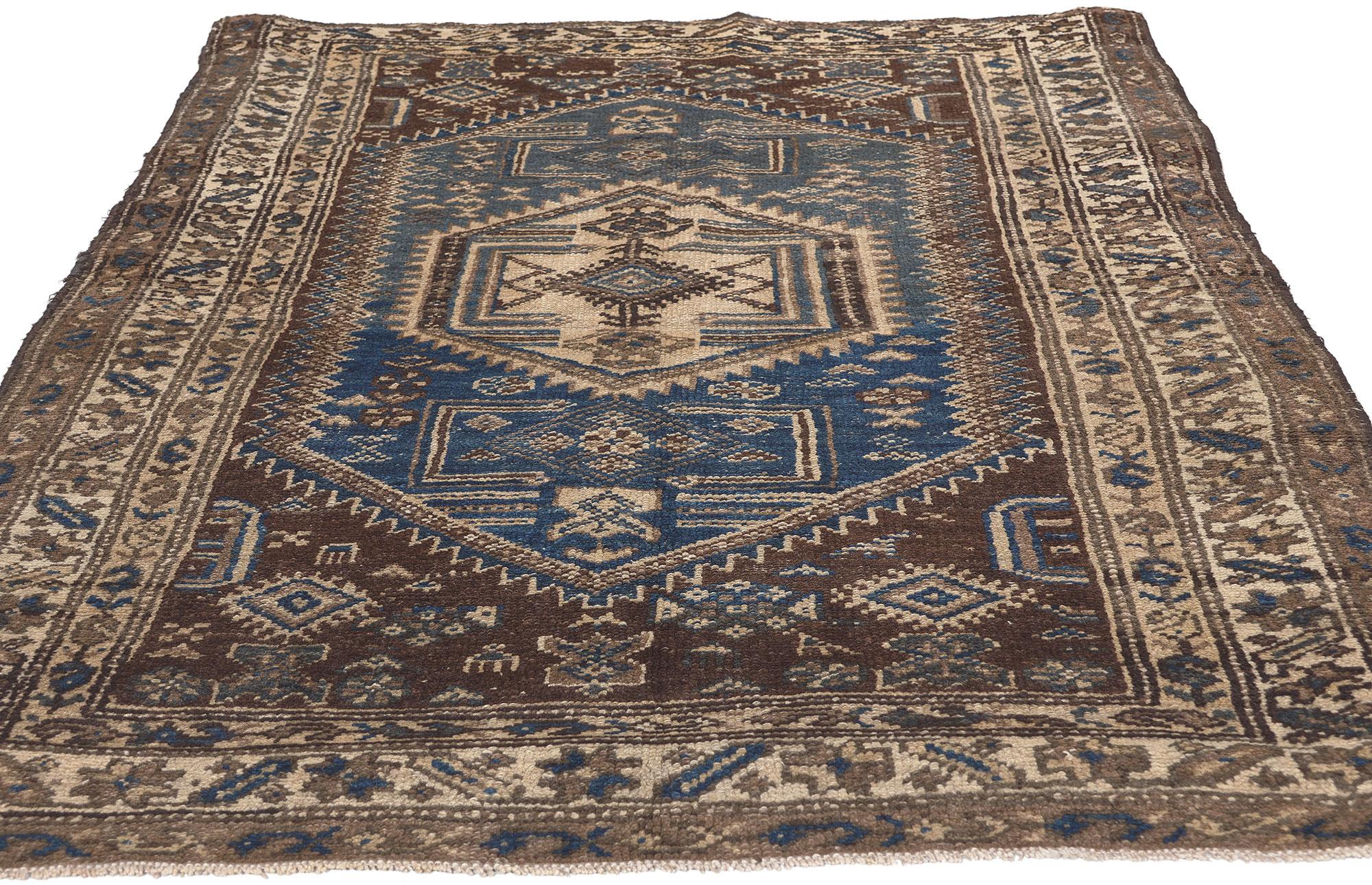 Hand-Knotted Antique Warm Earth-Tone Persian Malayer Carpet with Mid-Century Modern Style For Sale